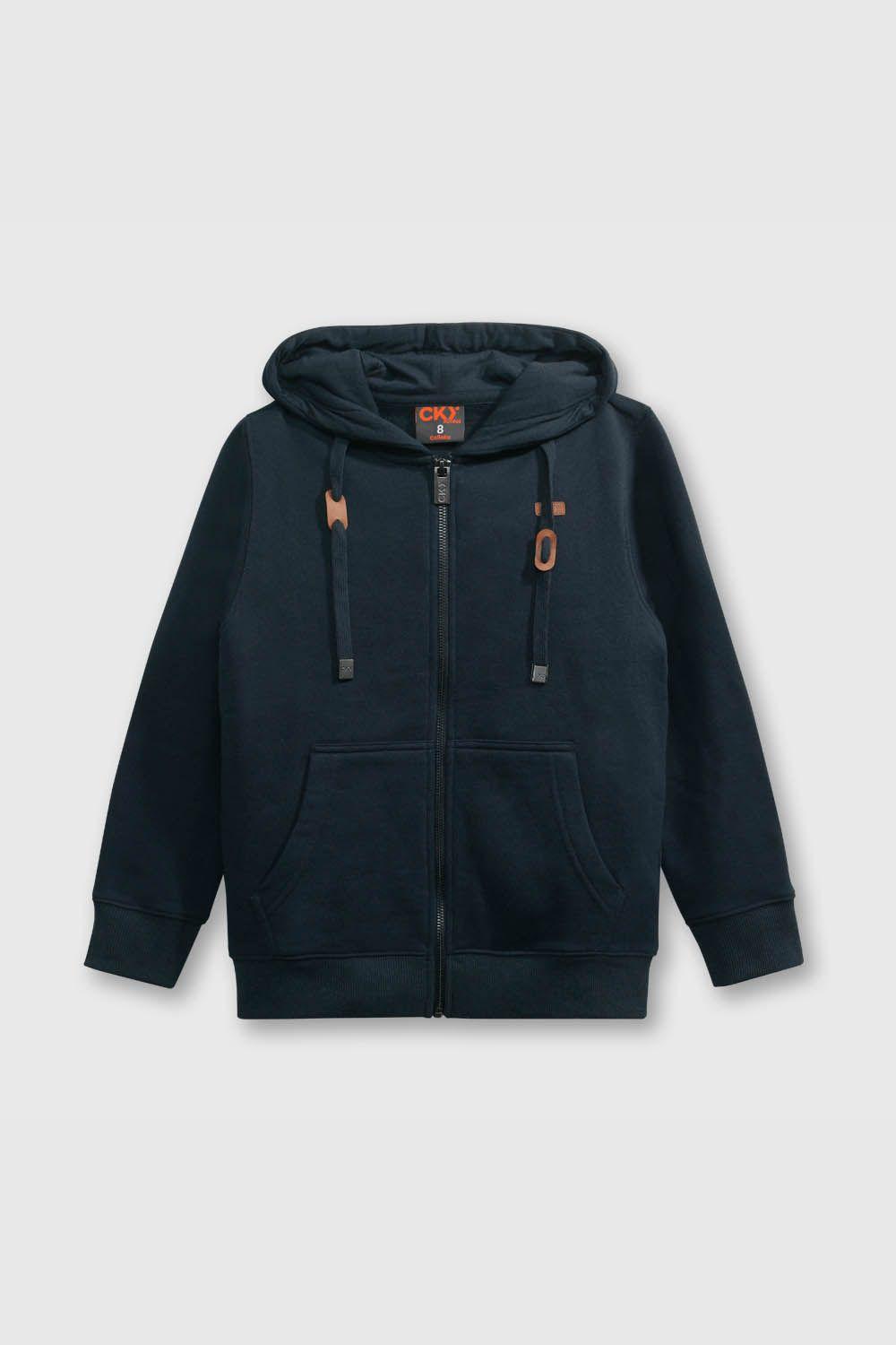 Polerón Escolar Azul unisex de policotton gorro y cierre 1055-0