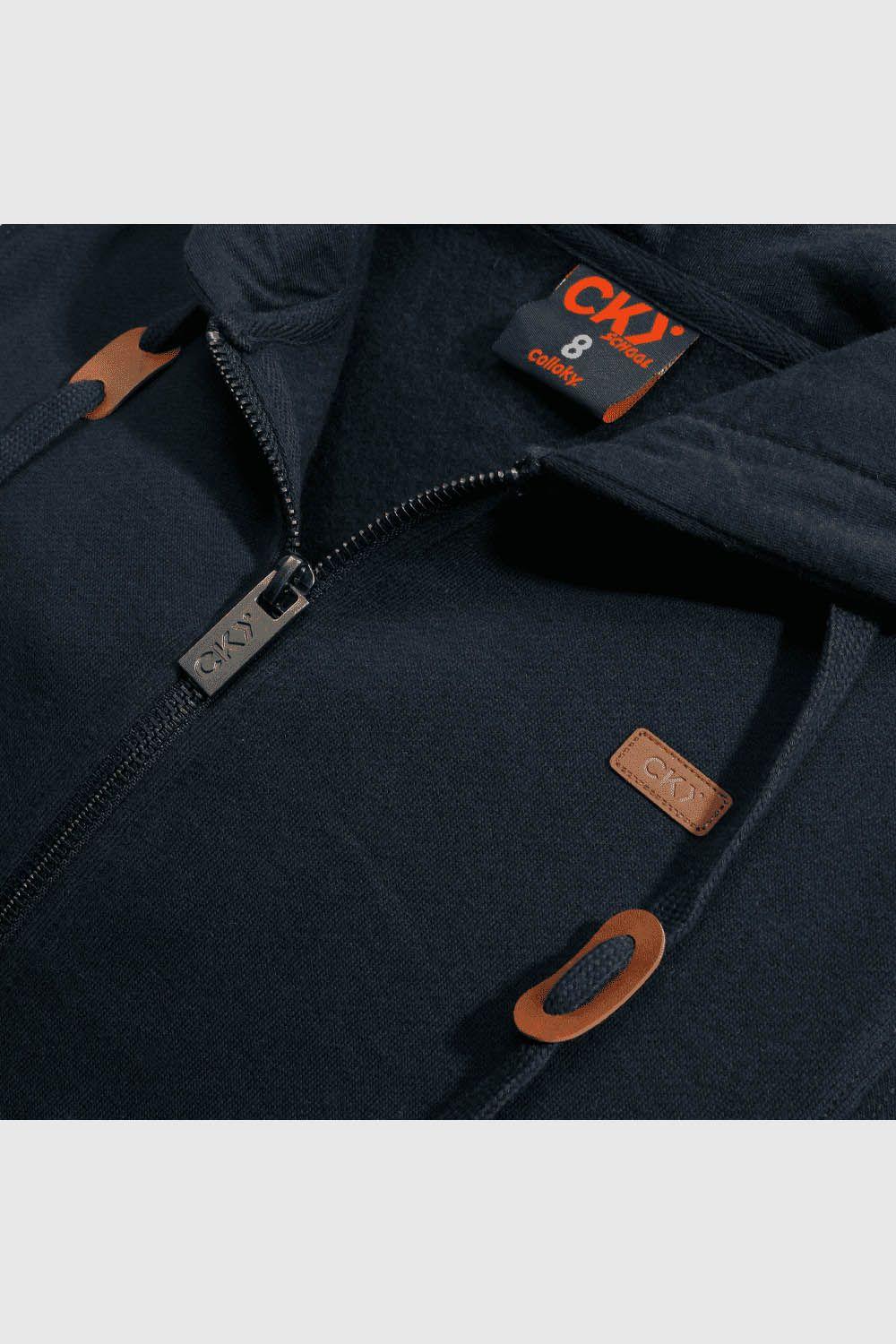 Polerón Escolar Azul unisex de policotton gorro y cierre 1055-2