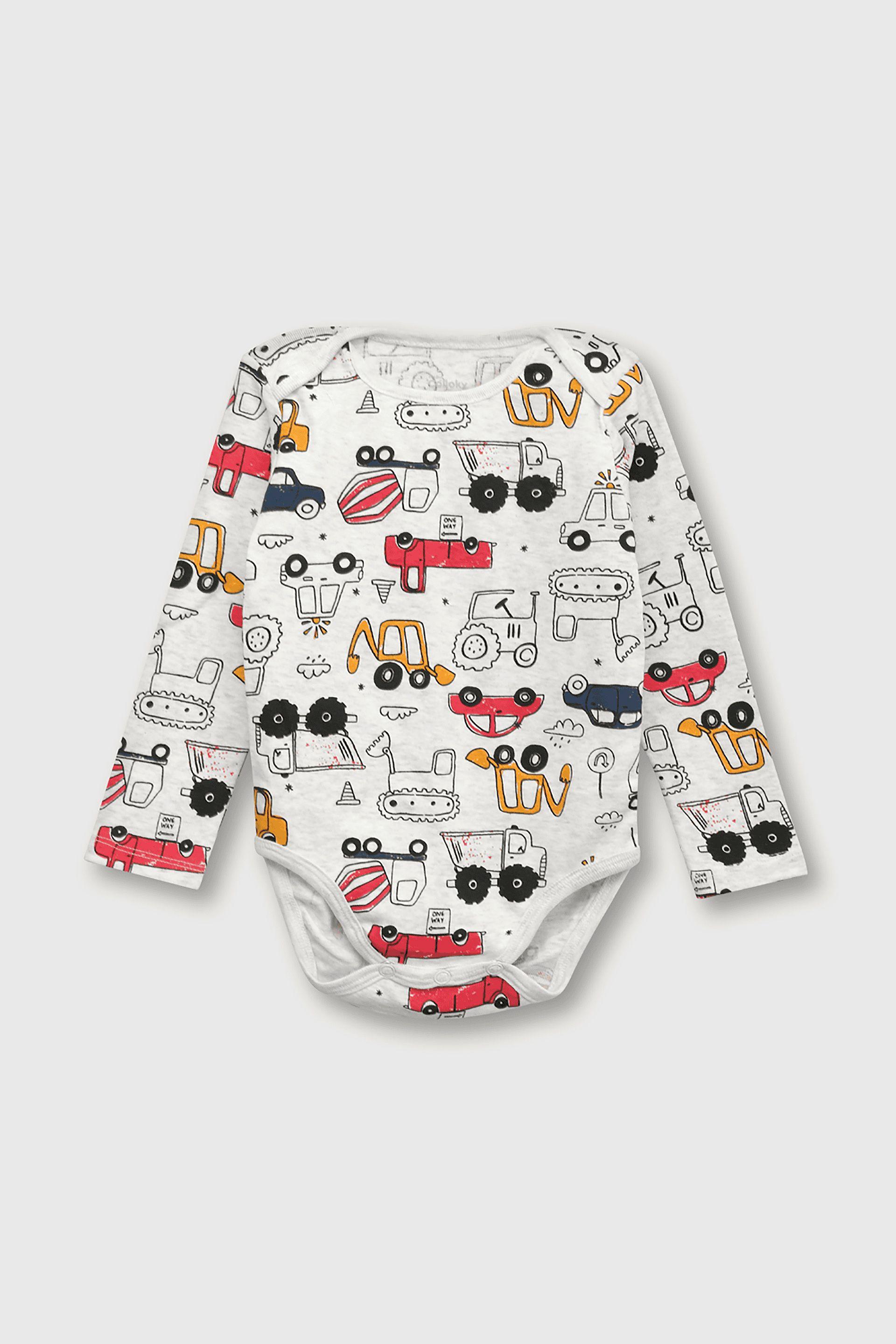 Conjunto Body para Bebé de polycotton Gris con Estampa de Camiones-1