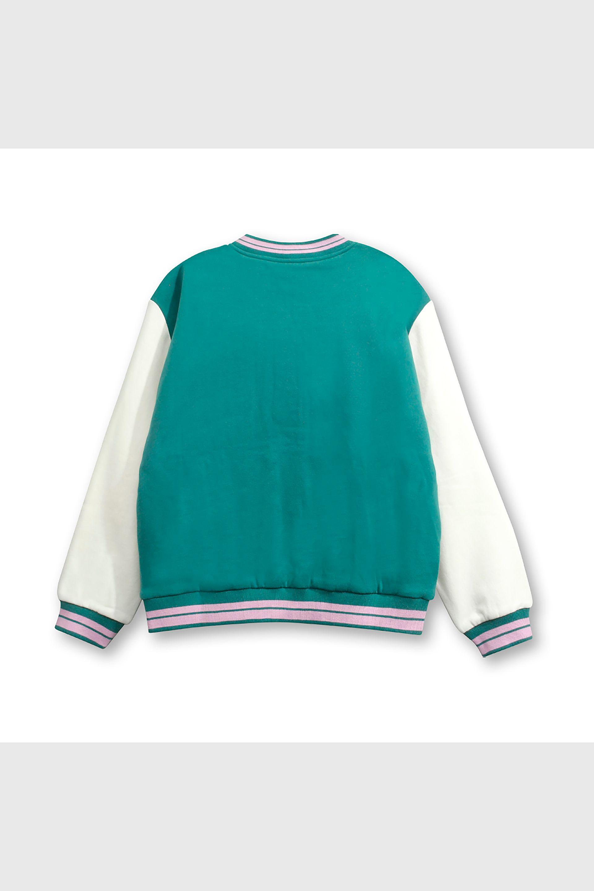 Chaqueta Polerón Estilo Varsity Bomber Verde para Niña de 3 a 12 años-1