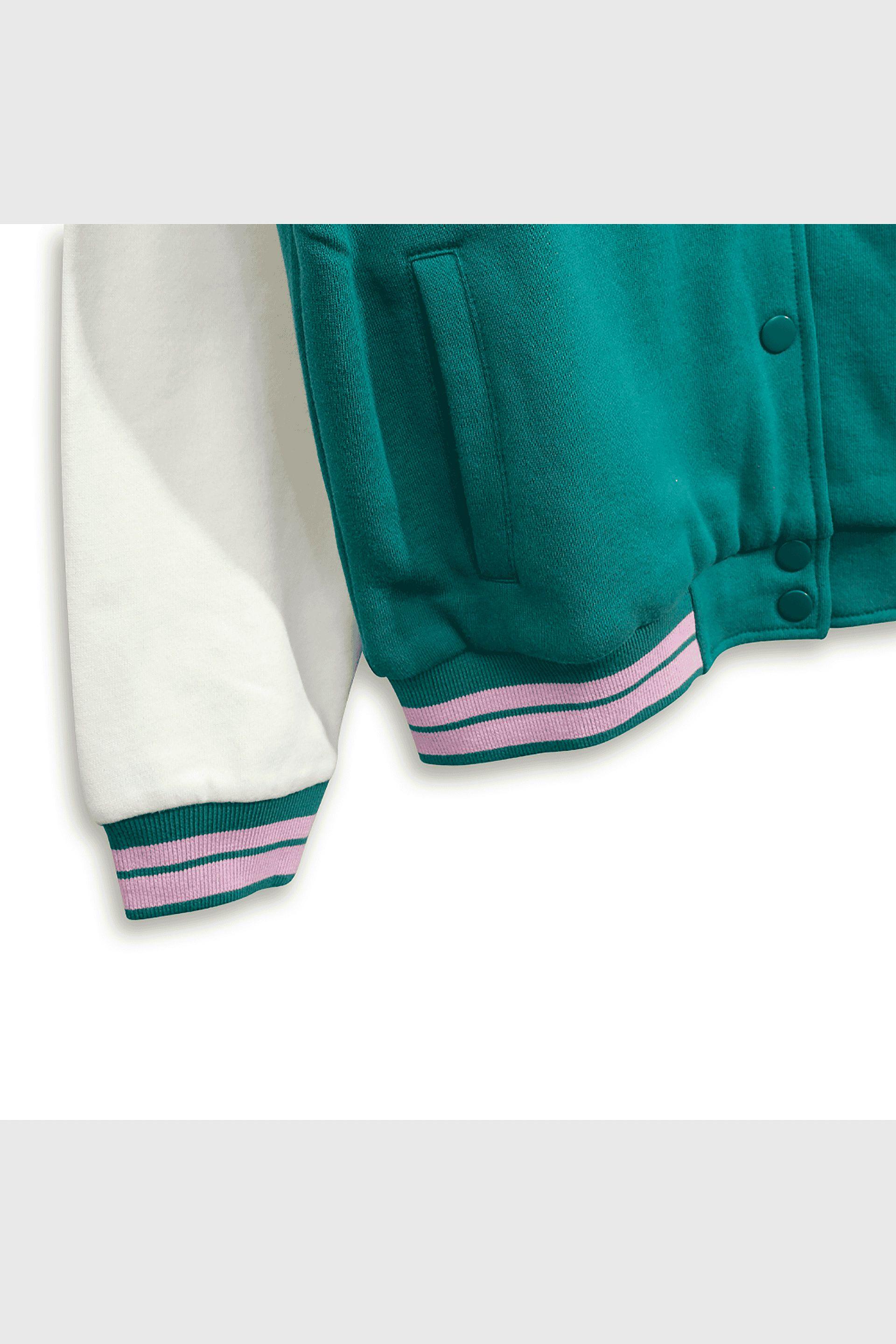 Chaqueta Polerón Estilo Varsity Bomber Verde para Niña de 3 a 12 años-3