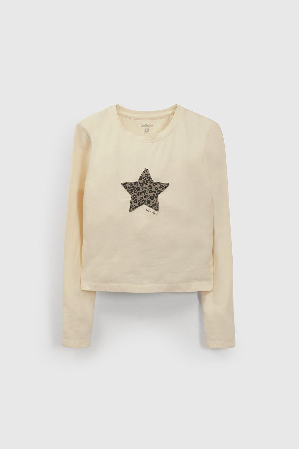 Polera Blanca Aplicación Estrella de Animal Print-0