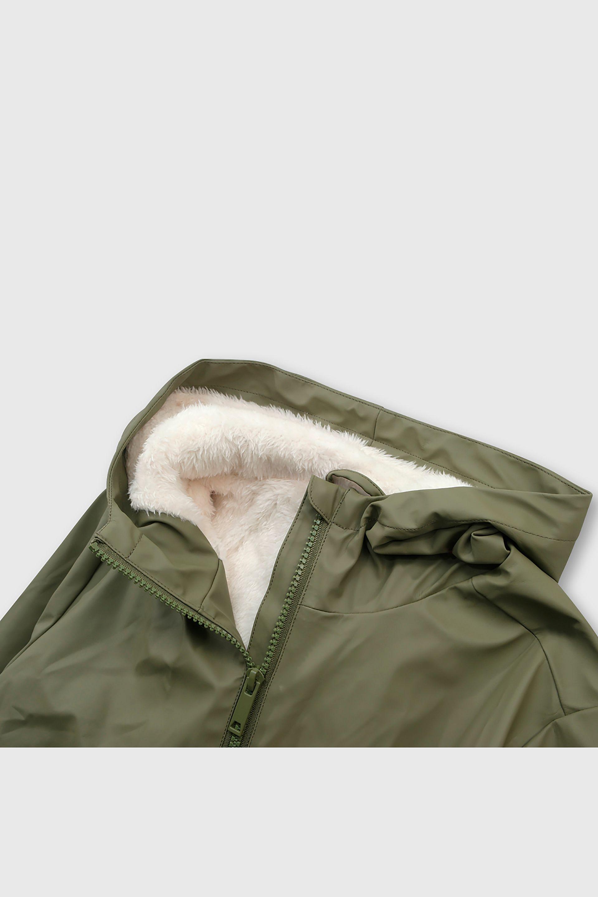 Chaqueta Verde Engomada con Forro de Jersey y Gorro para Niño-2