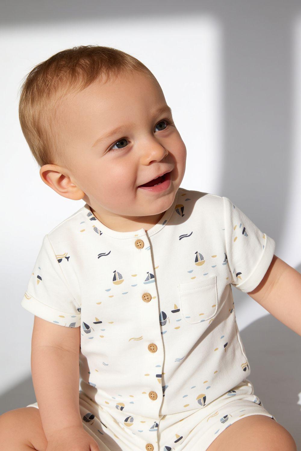 Entero navy algodón niño crema 0-3M a 9-12M-1