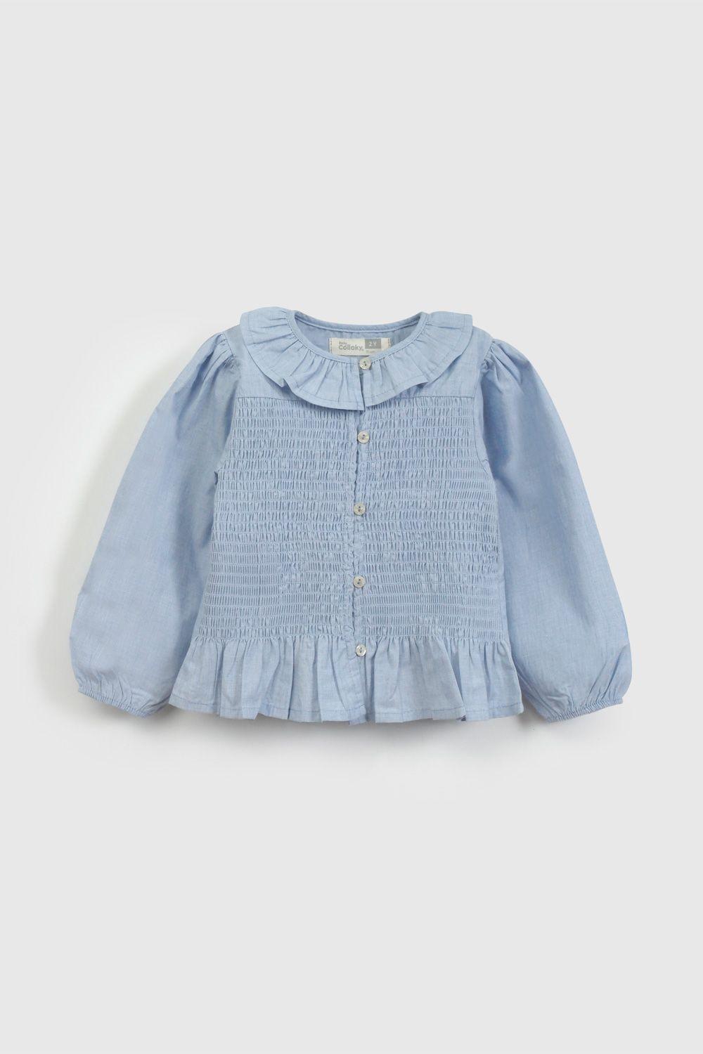 Blusa Celeste Recogido De Niña BLVL1640V26-0
