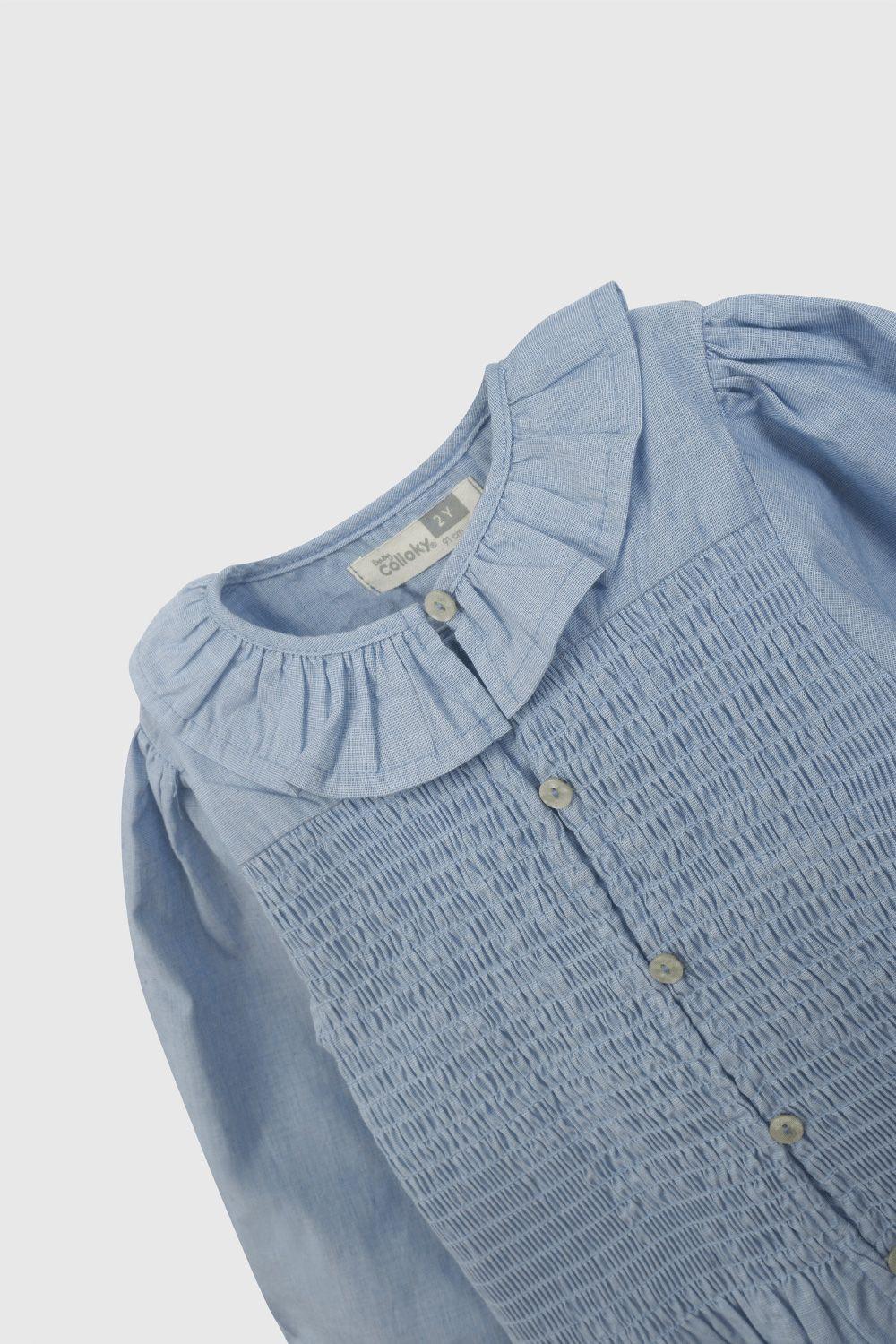 Blusa Celeste Recogido De Niña BLVL1640V26-2
