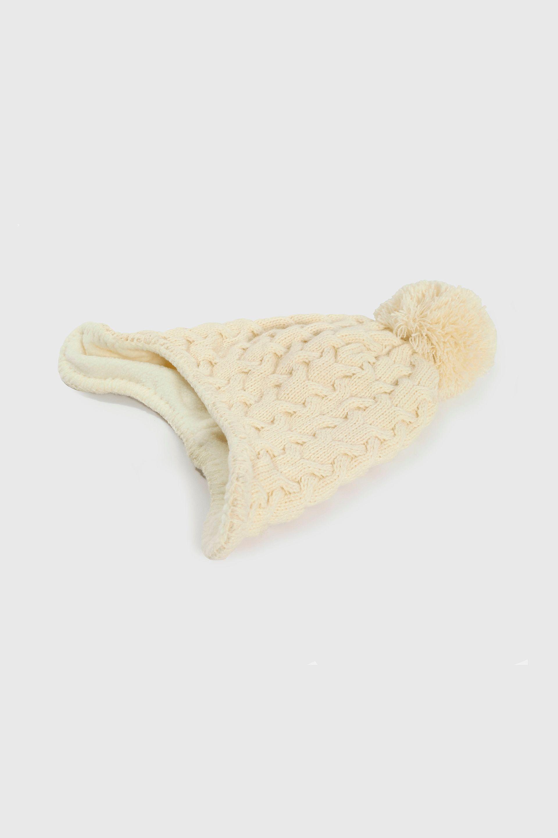 Gorro Tejido con Forro Beige para Niña de Lana 3/6M a 12/24M-1