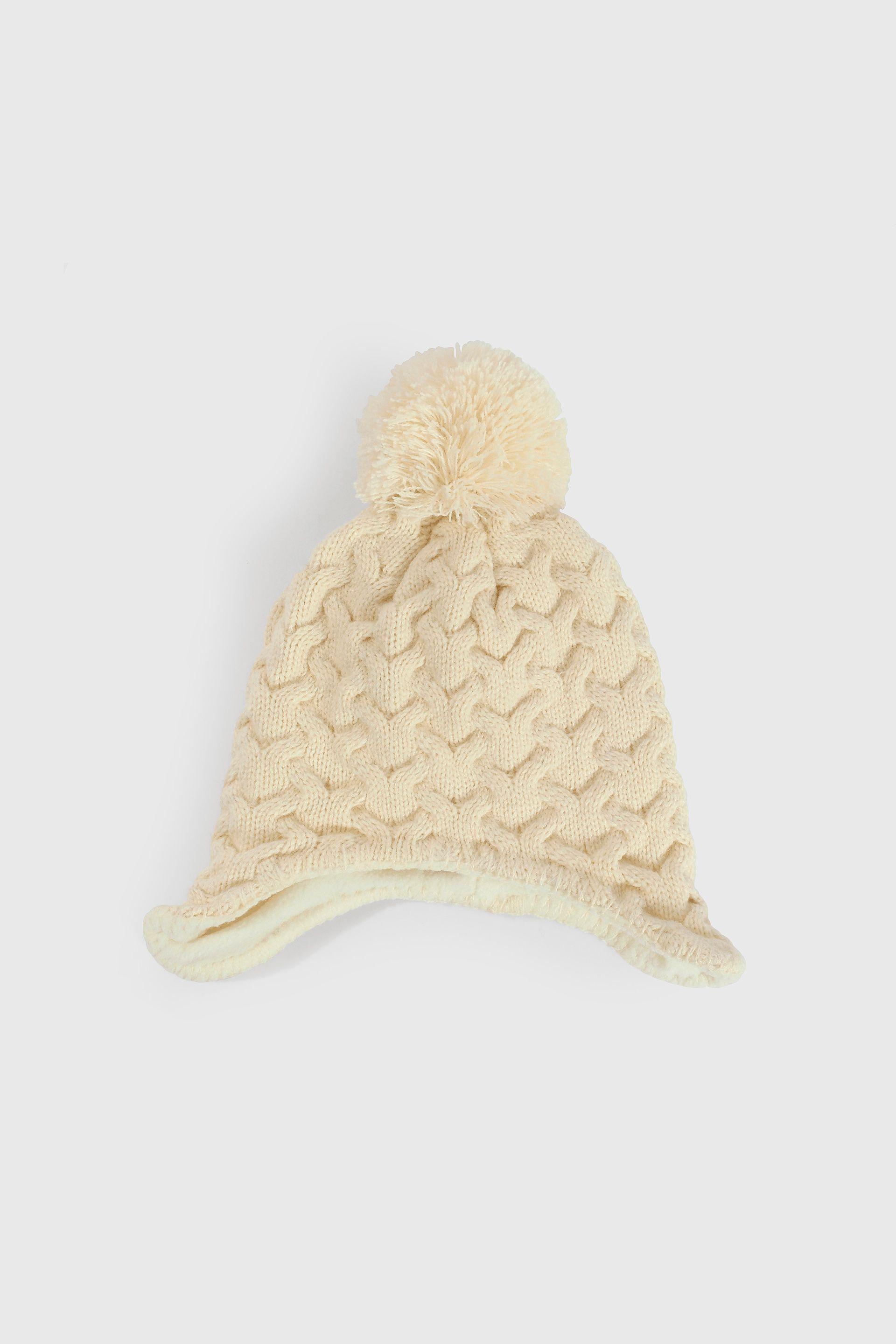 Gorro Tejido con Forro Beige para Niña de Lana 3/6M a 12/24M-2
