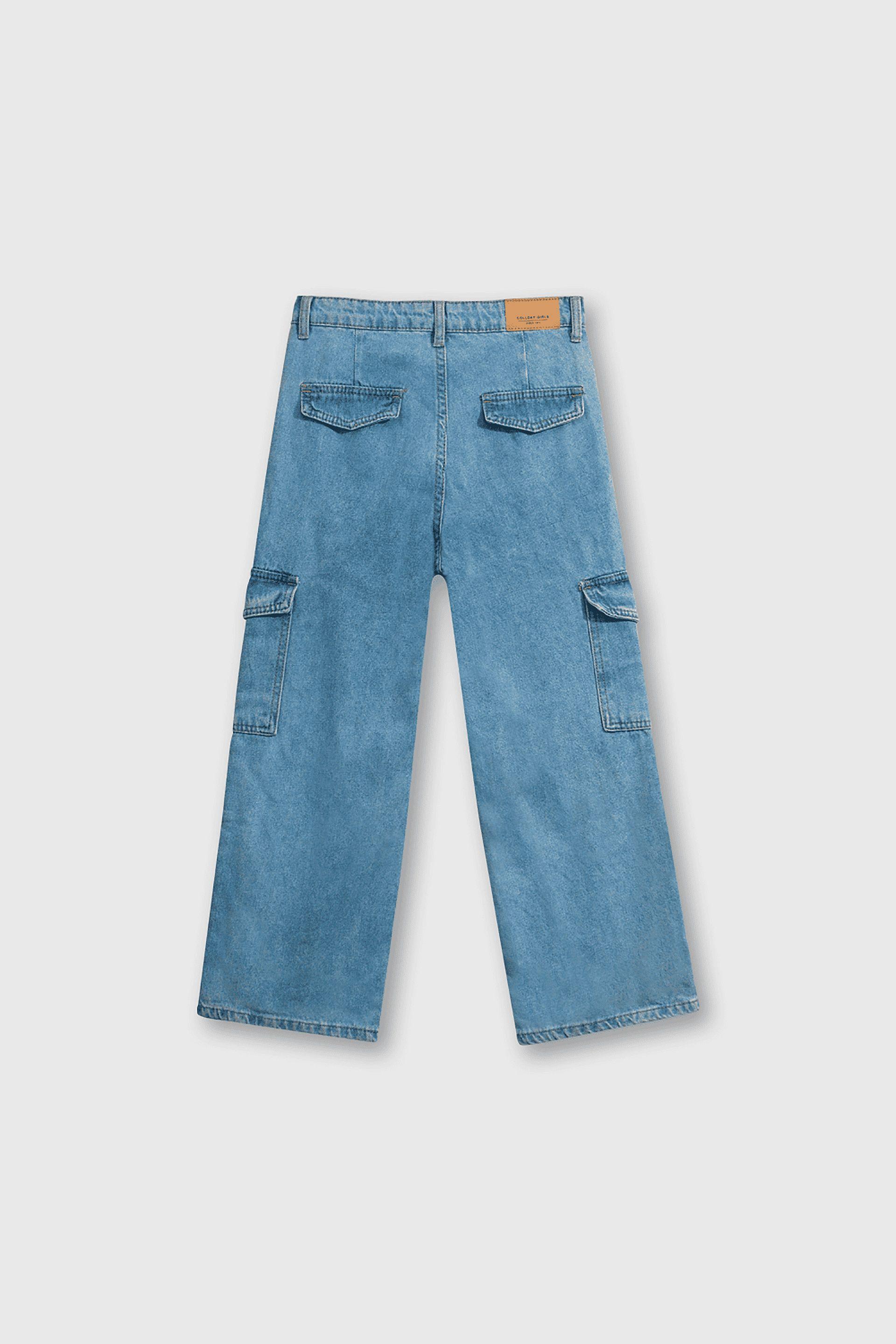Jeans Denim Cargo Azul Elasticado con Cierre para Niña de 3 a 12 años-1