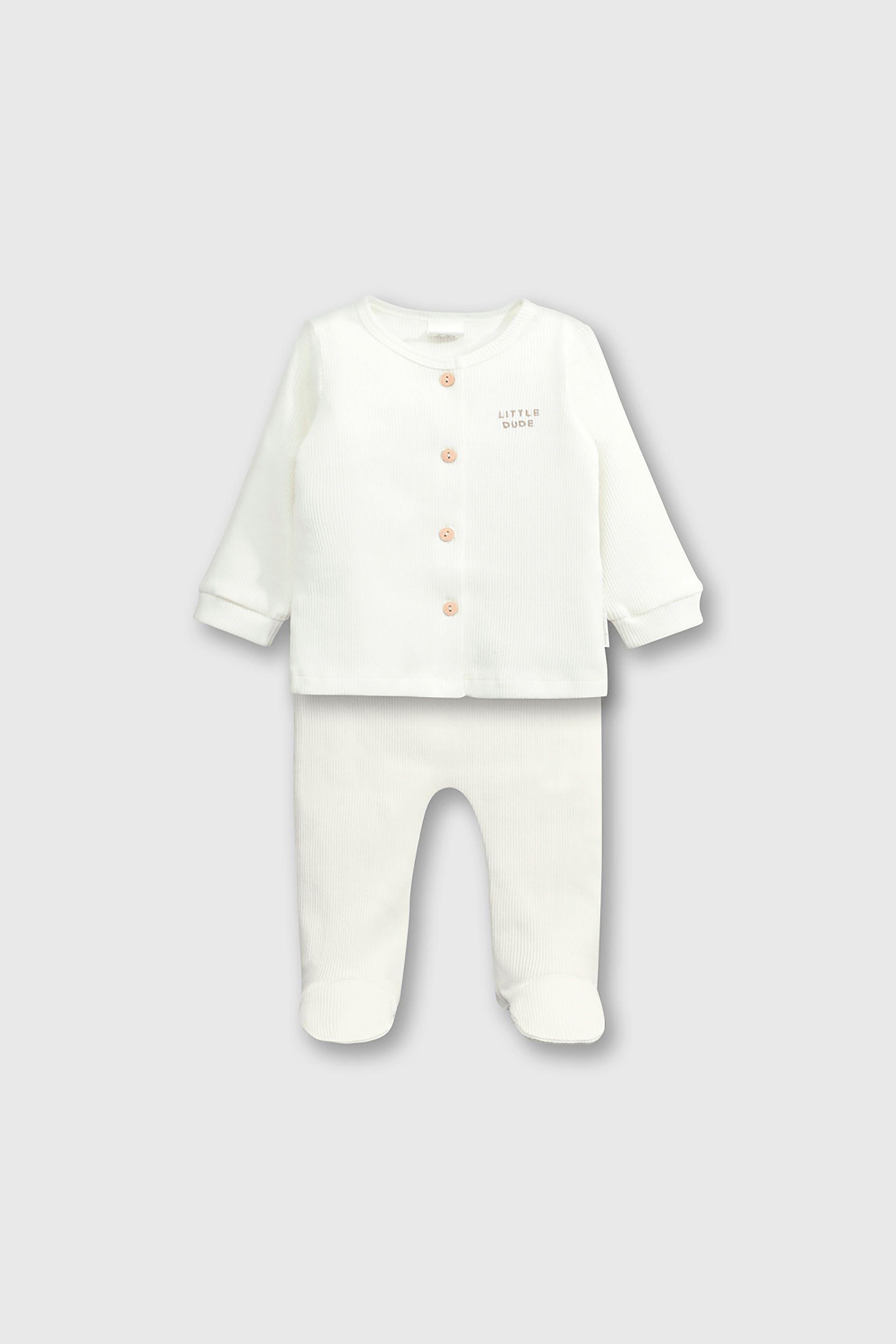 Conjunto de Algodón Blanco con botón para bebé Recién Nacido a 6/9 Meses-0