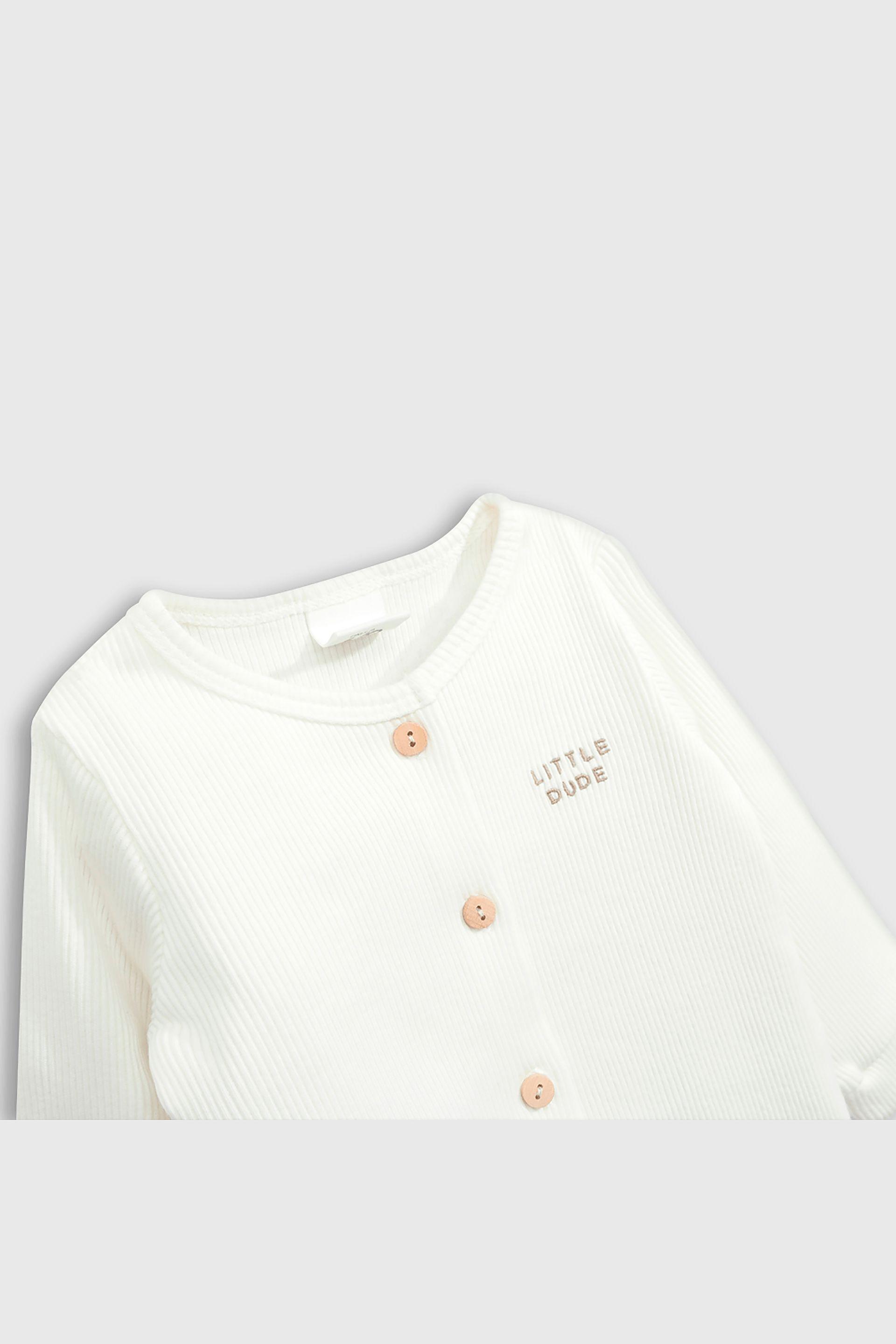 Conjunto de Algodón Blanco con botón para bebé Recién Nacido a 6/9 Meses-3