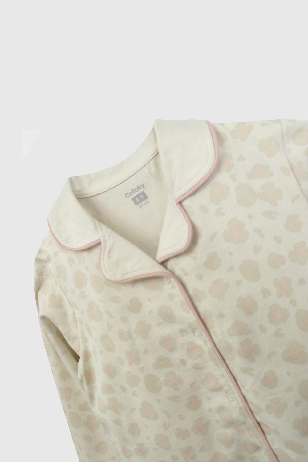 Pijama Beige Camisero Print De Niña PJJE0275V26-3