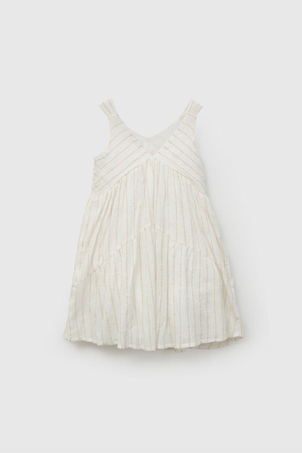 Vestido Blanco Textura Brillos De Niña VEVL0409V26-2