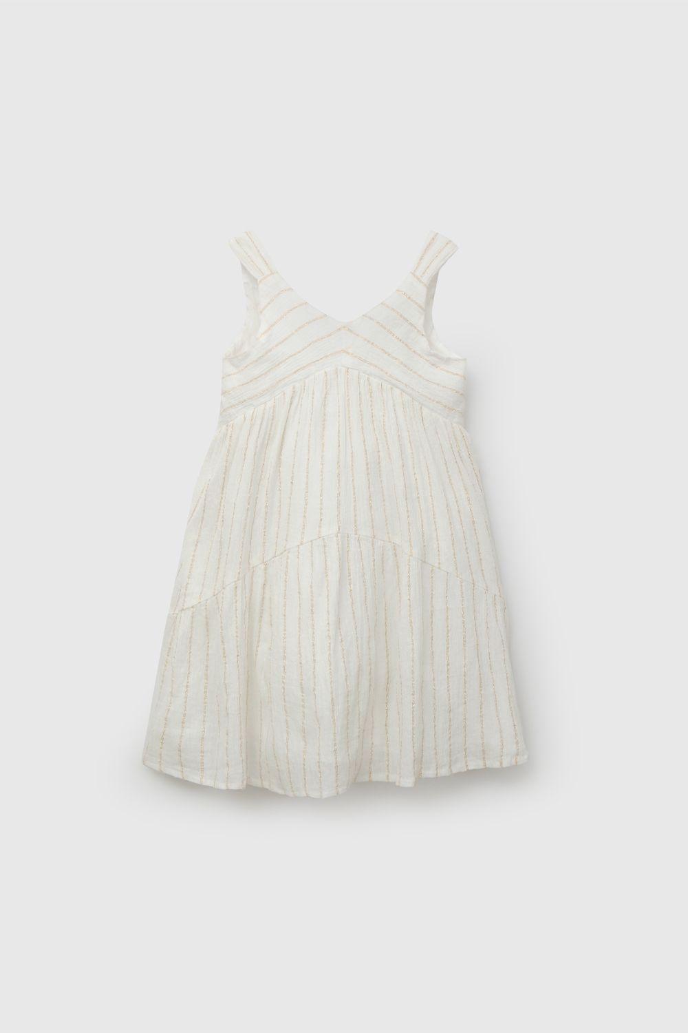 Vestido Blanco Textura Brillos De Niña VEVL0409V26-0