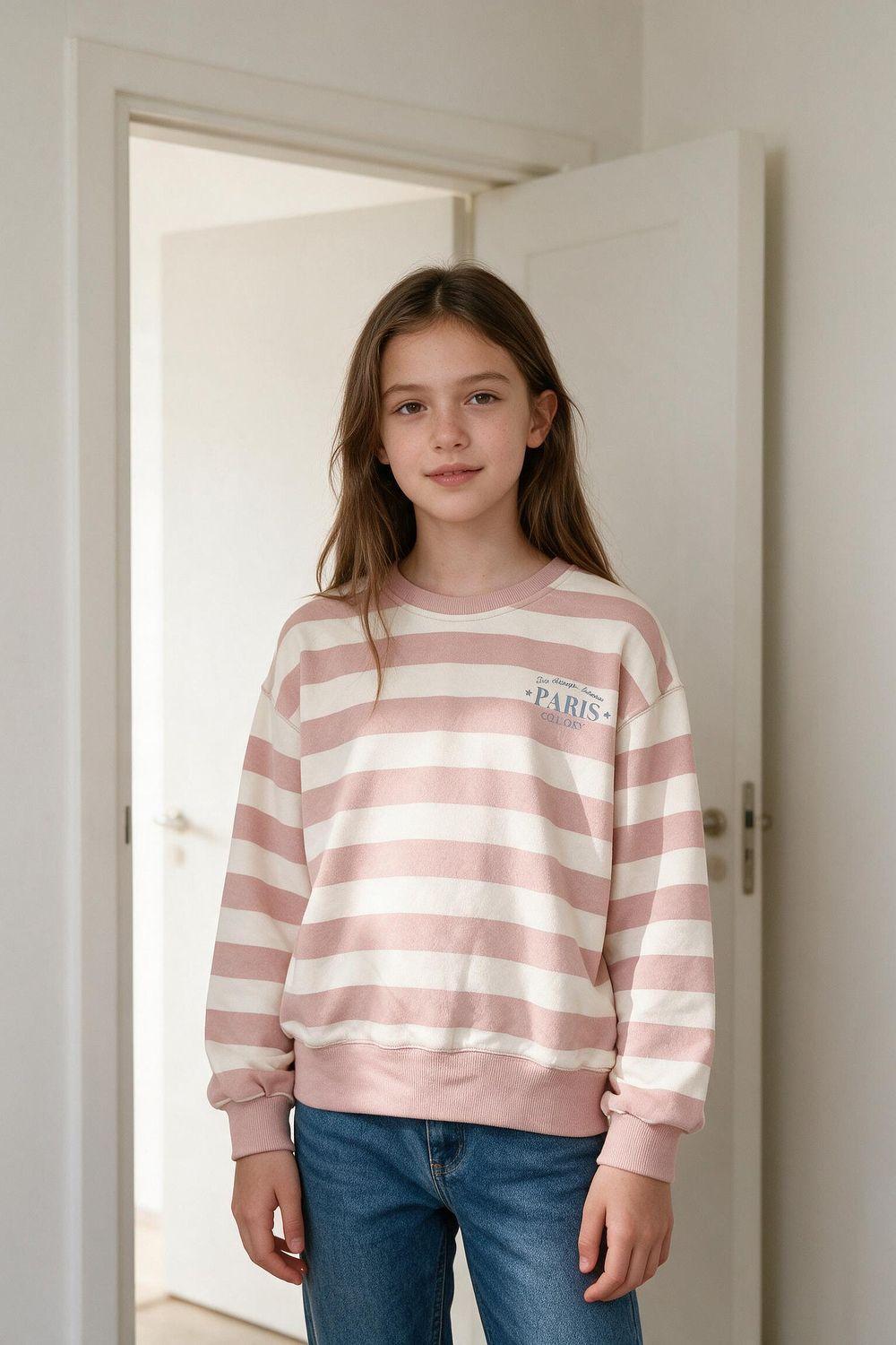 Poleron paris rayas niña rosa viejo 3-4A a 12-13A-1