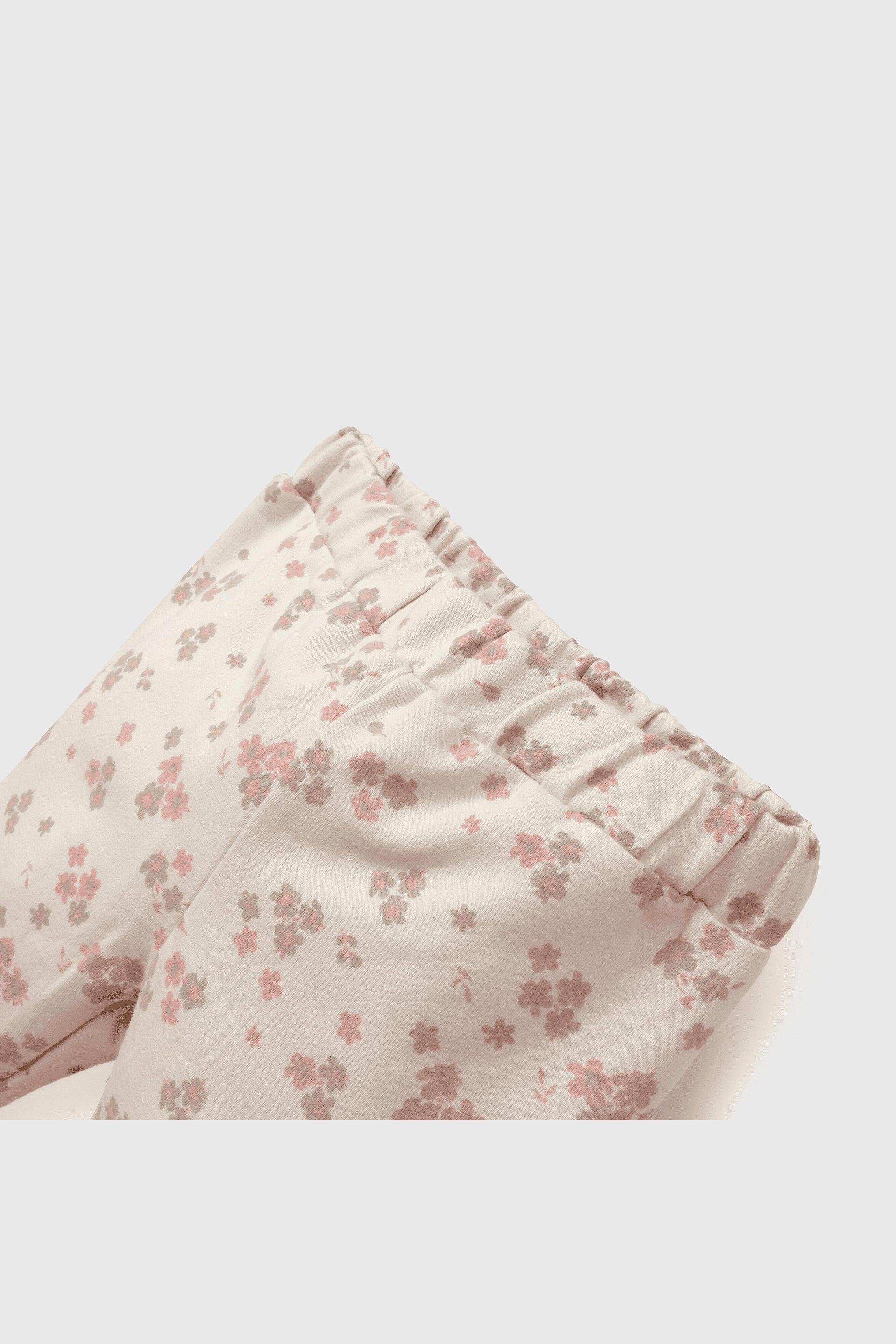 Pata Beige Flores de Niña en Polycotton Talla 3/6M a 24/36M 5585-2