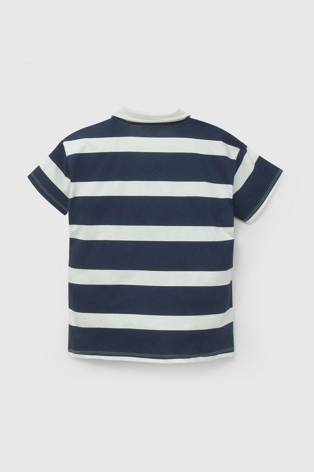 Polera Azul Con Cuello Rayas De Niño POJE3557V26-1