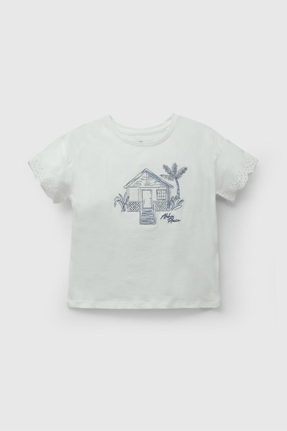 Polera Blanca Casa Hawai Bordada De Niña POJE2009V26-0