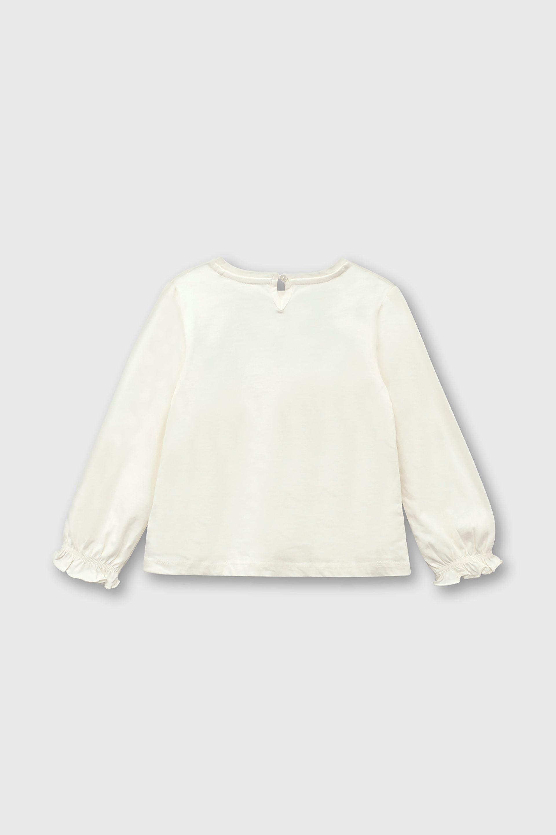 Polera de Algodón Blanca Manga Larga con Elástico en Puño-1