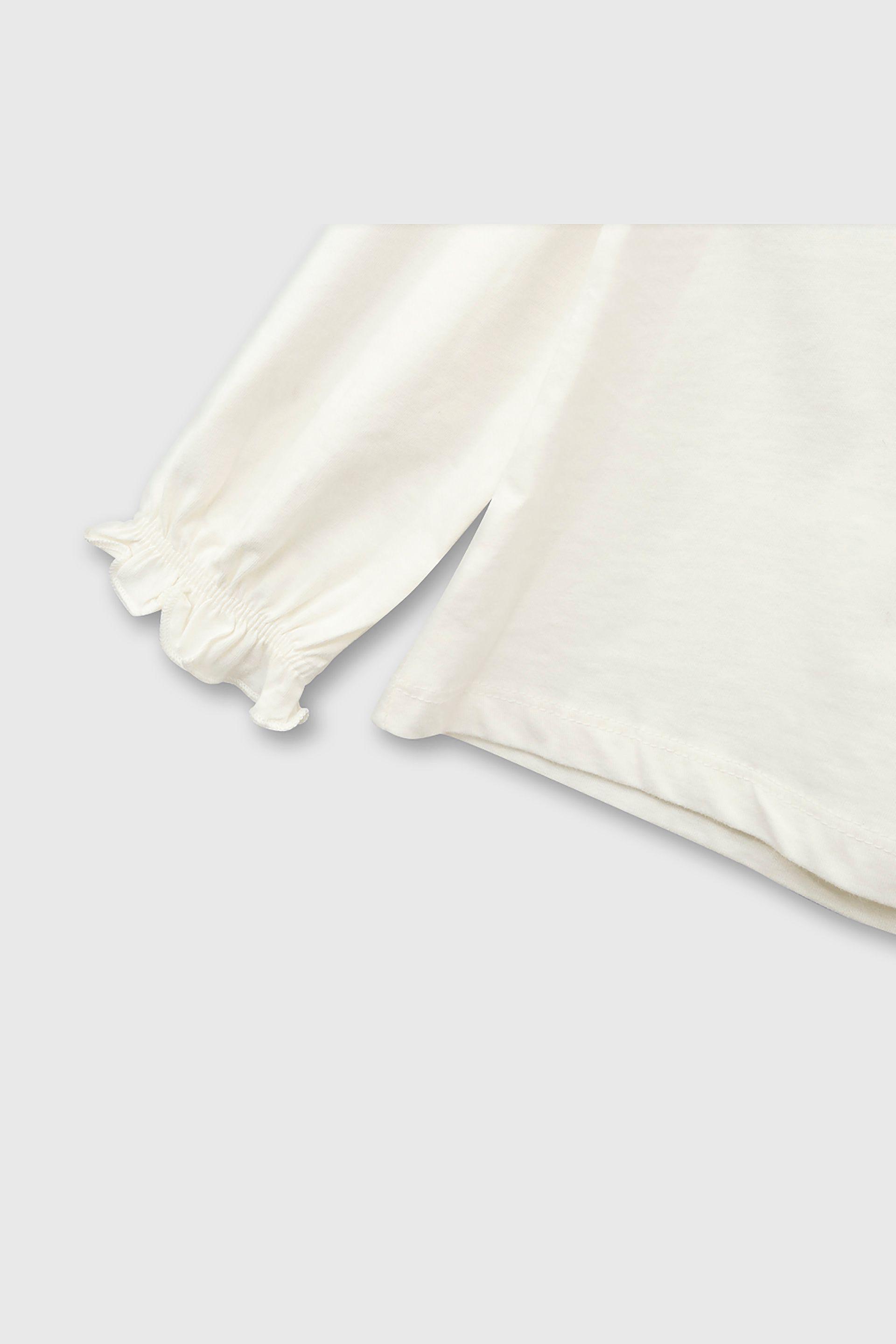 Polera de Algodón Blanca Manga Larga con Elástico en Puño-2