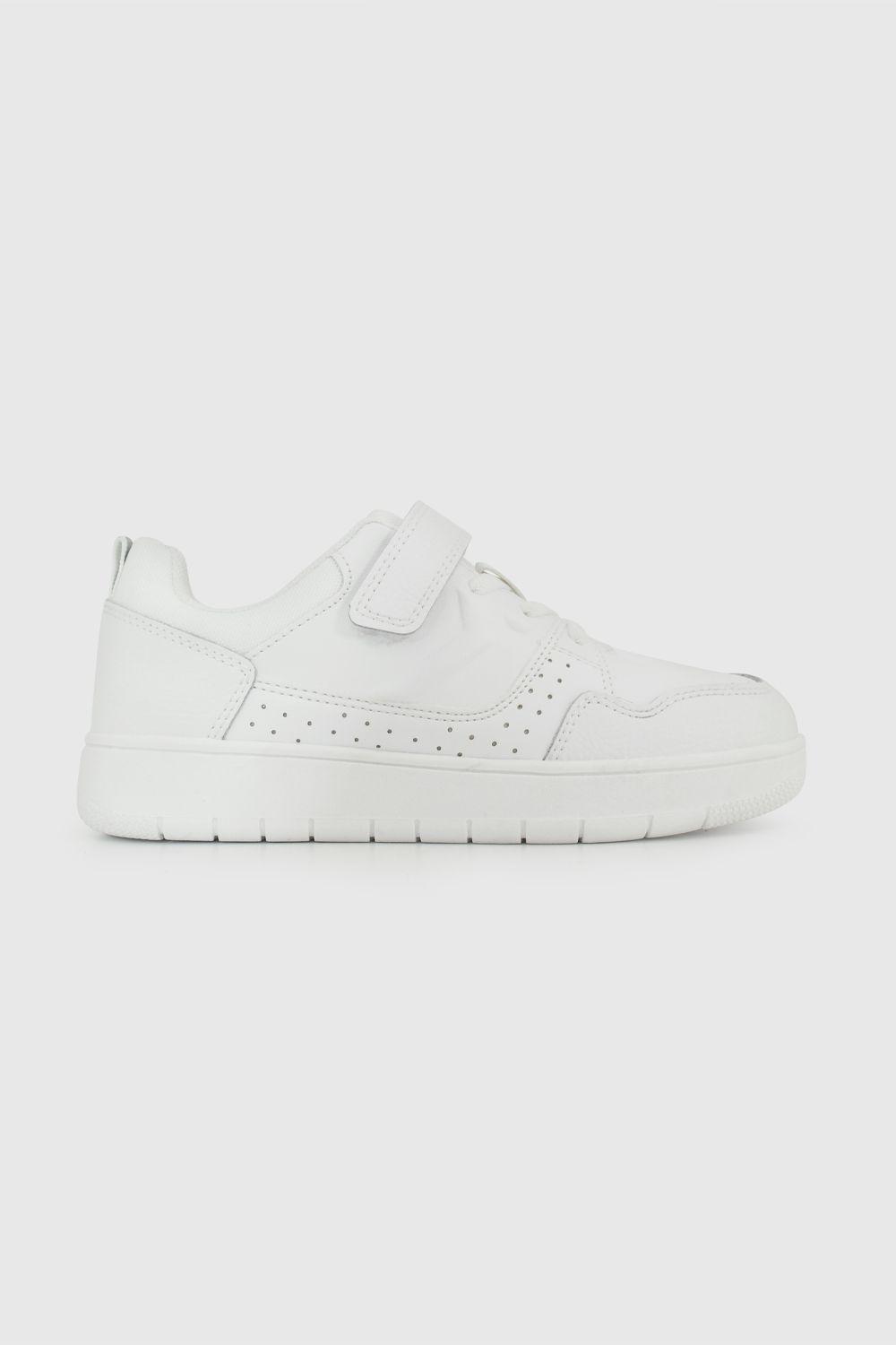 Zapatilla Escolar de Unisex Blanco con Velcro y Cordón Elástico-2