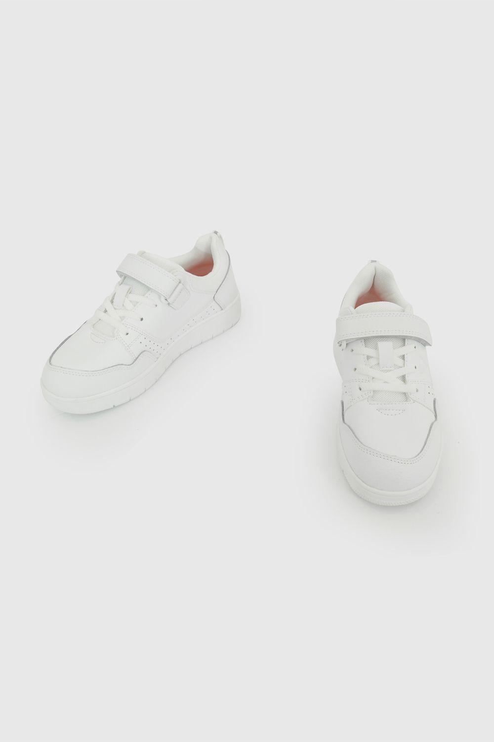 Zapatilla Escolar de Unisex Blanco con Velcro y Cordón Elástico-4