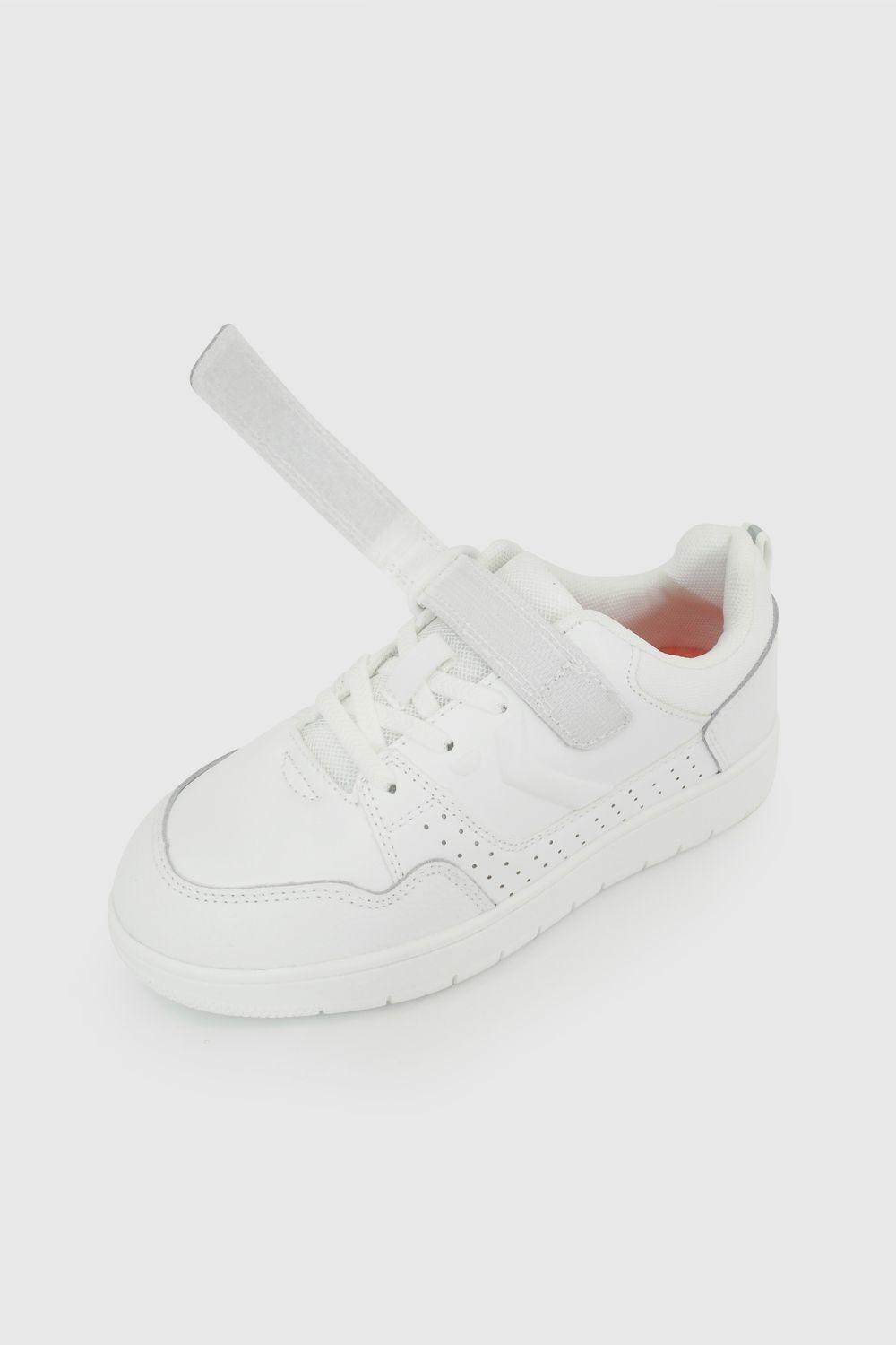 Zapatilla Escolar de Unisex Blanco con Velcro y Cordón Elástico-6