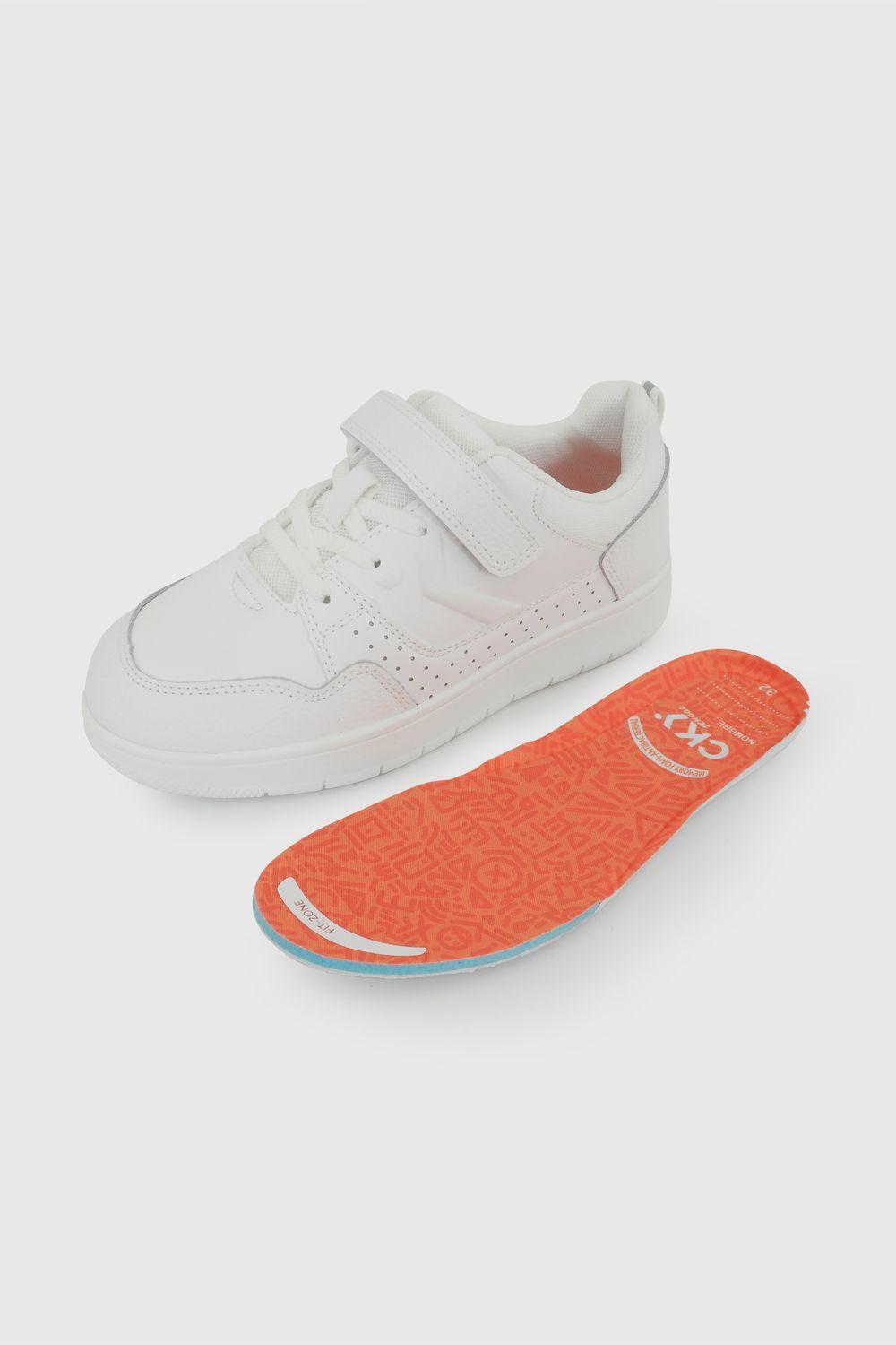 Zapatilla Escolar de Unisex Blanco con Velcro y Cordón Elástico-7
