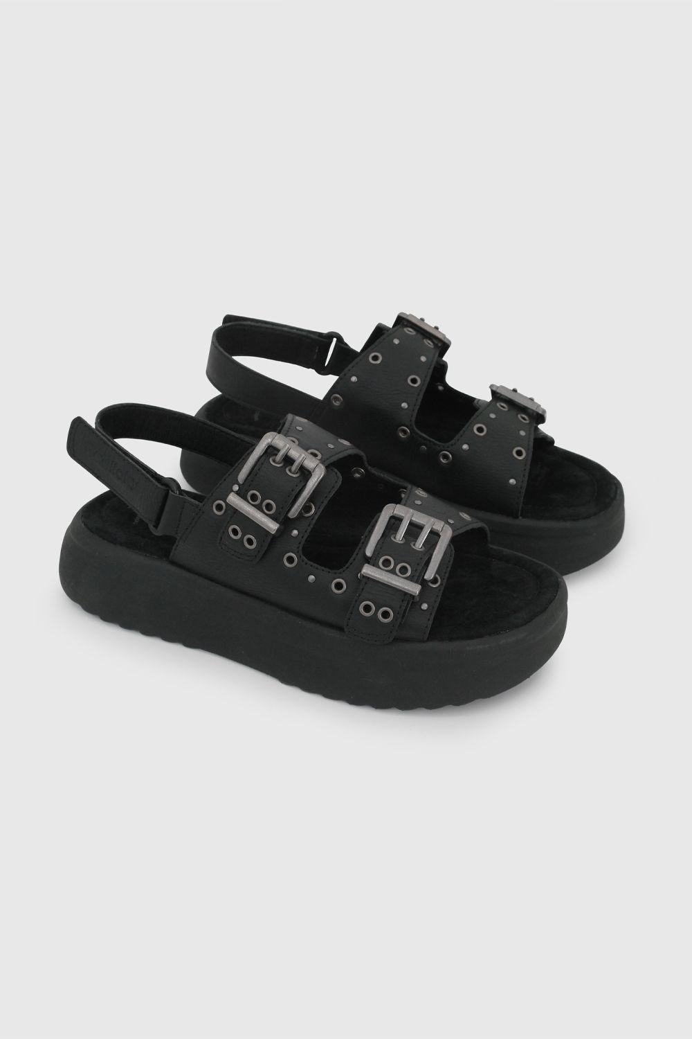 Sandalia Negra con Plataforma y Tachas 53140201V26-0