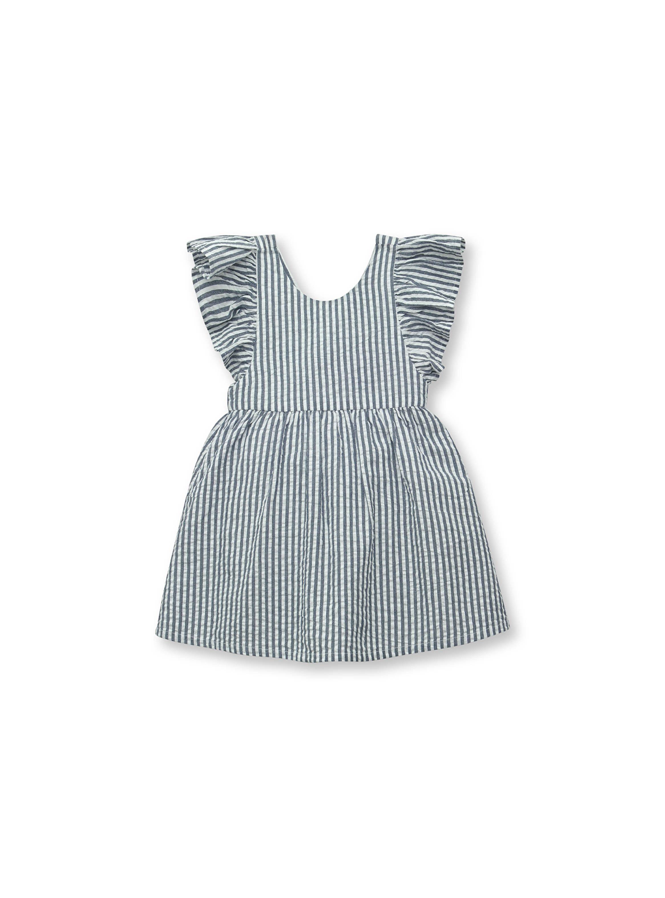 Vestido De Bebé Niña Listado Azul (3 A 36 Meses) Colloky-0