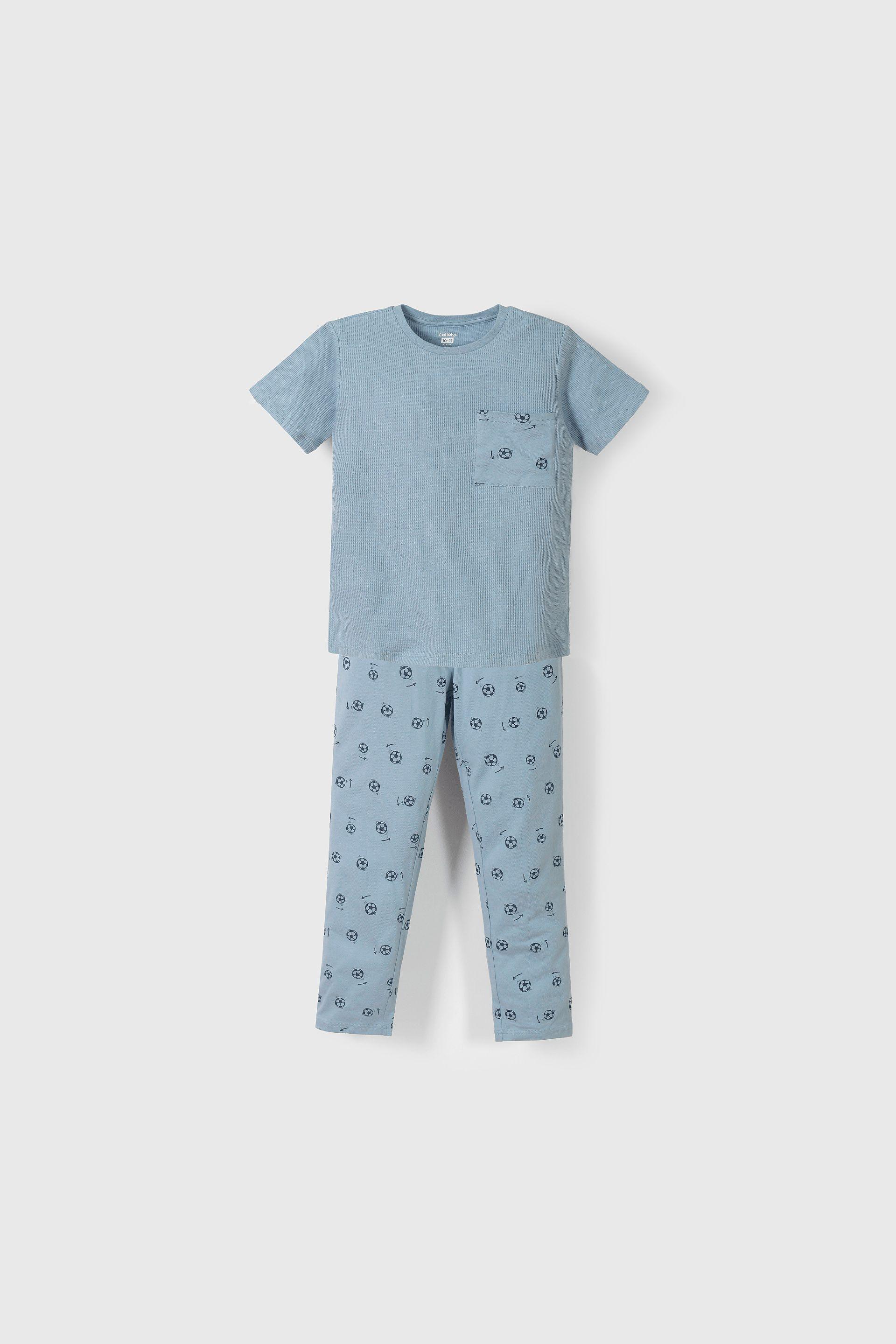 Pijama celeste para niños, suave y cómodo-0