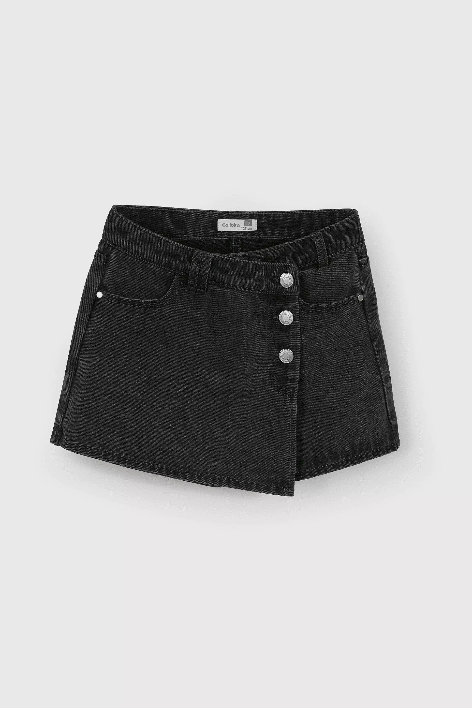 Falda corta de mezclilla negra para niña, estilo y comodidad-0