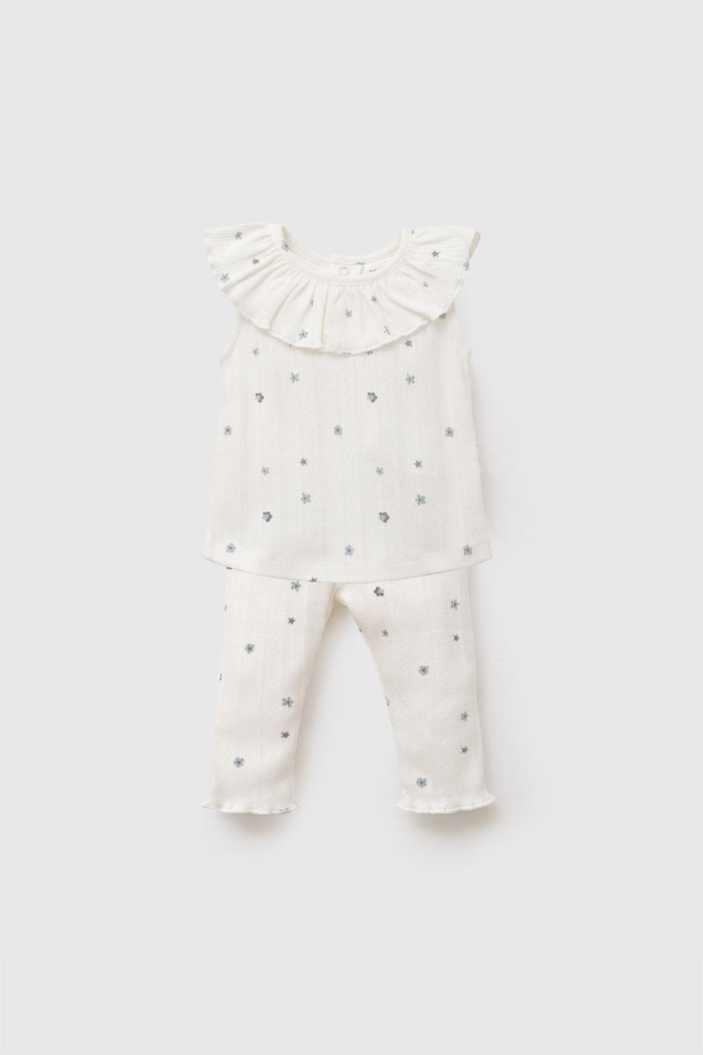 Conjunto flores rib niña crema RN a 6-9M-0
