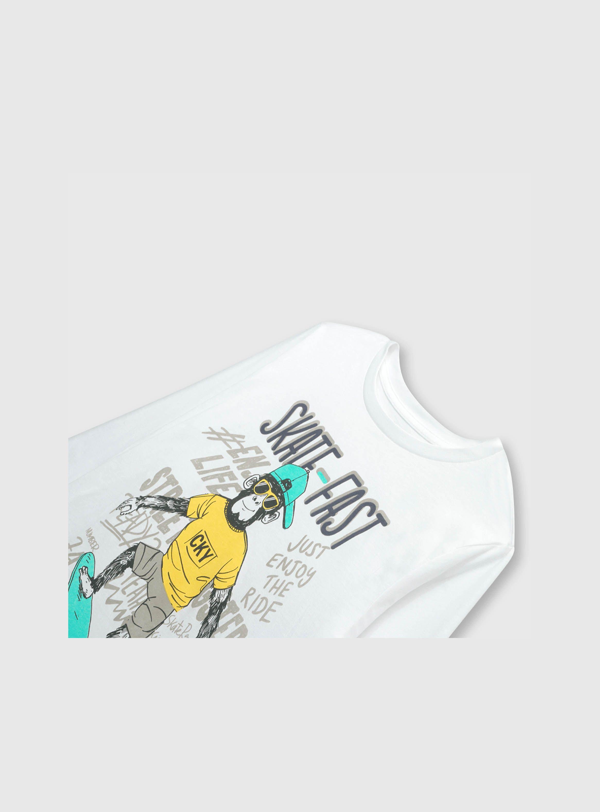 Polera De Niño Mono Skate Blanco (2 A 12 Años) Colloky-2