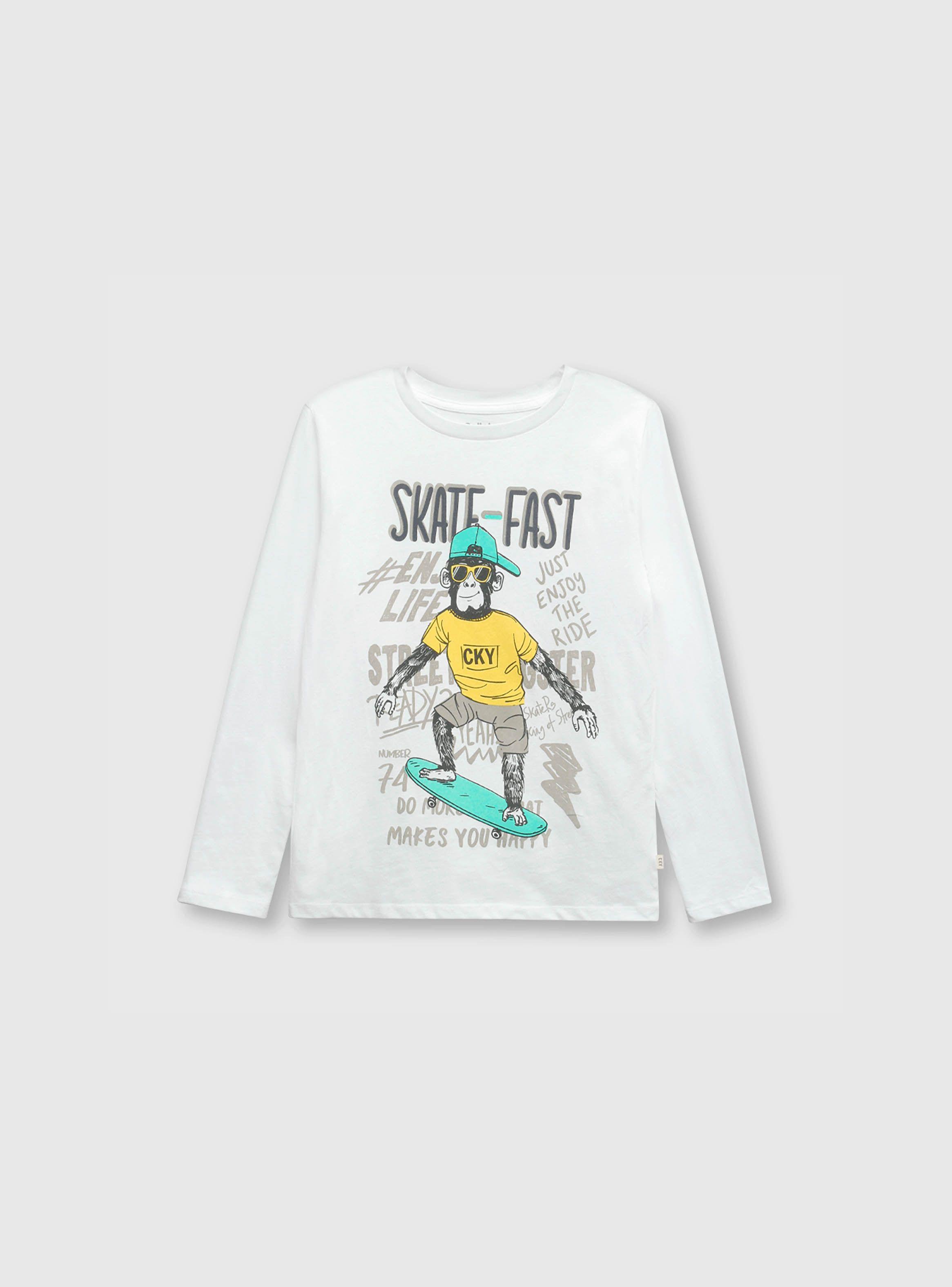 Polera De Niño Mono Skate Blanco (2 A 12 Años) Colloky-0