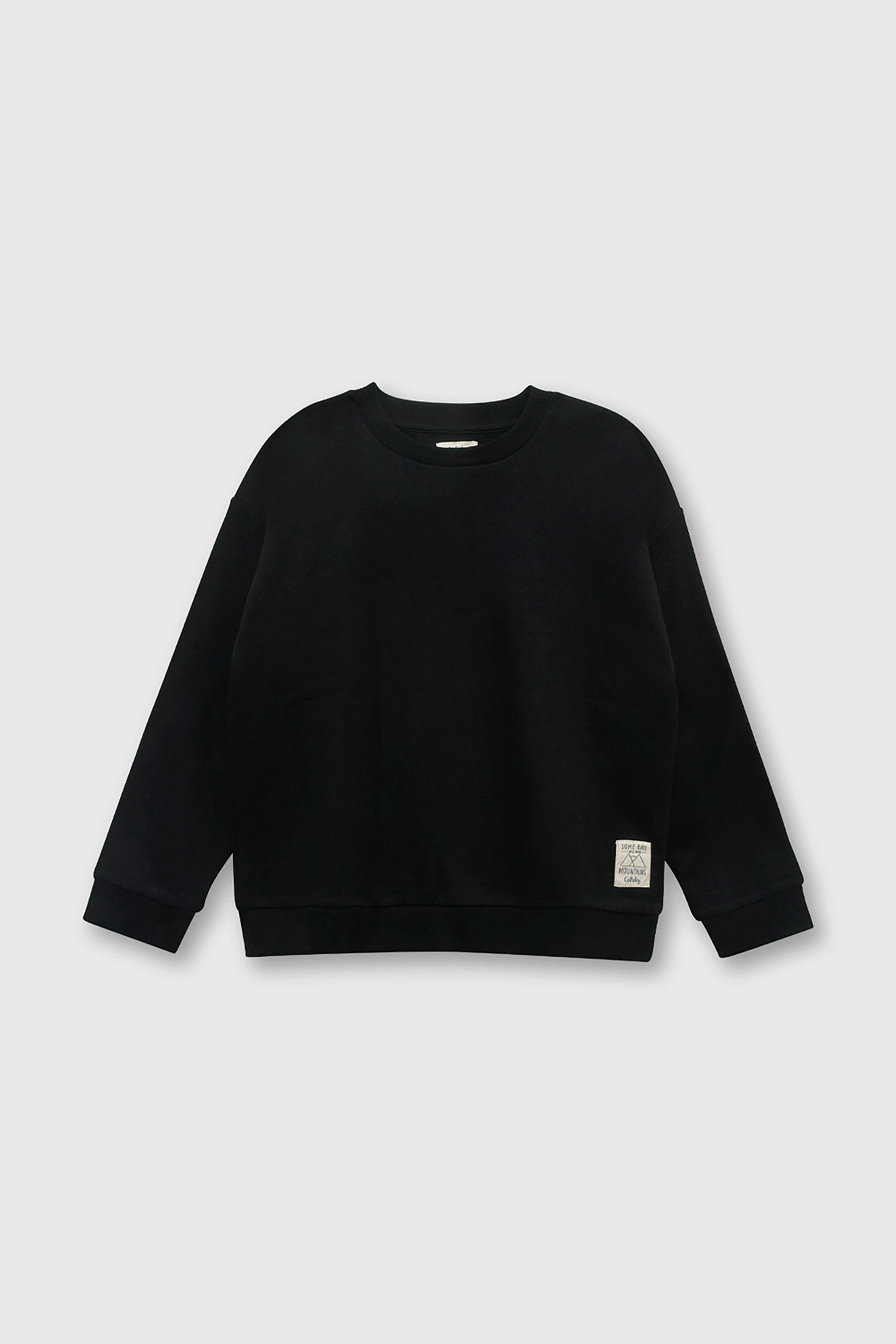 Polerón Negro de polycotton Cerrado Liso para Niño de 3 a 12 años-0