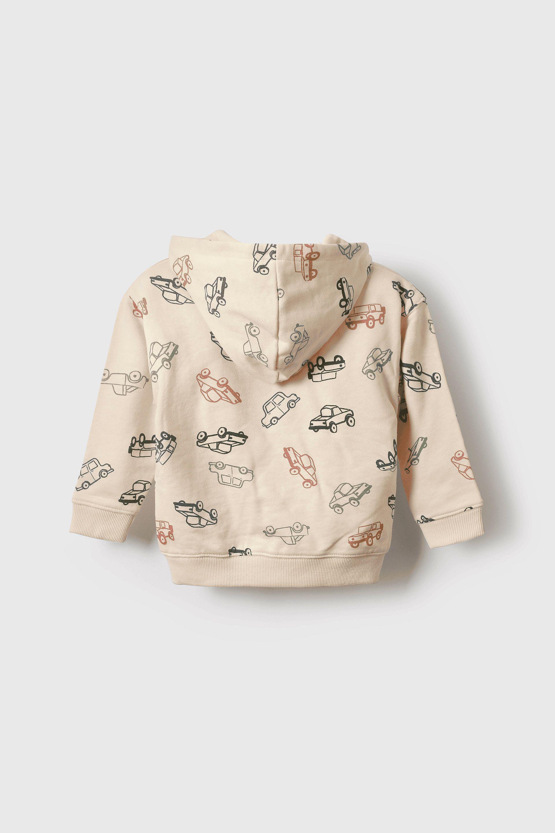 Polerón crema con autos para niños, estilo y comodidad-1