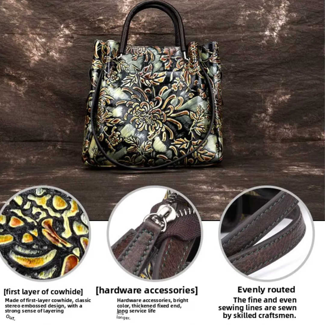 Bolso de mano de Cuero hecho a mano, bolso de mujer de estilo Vintage, -5