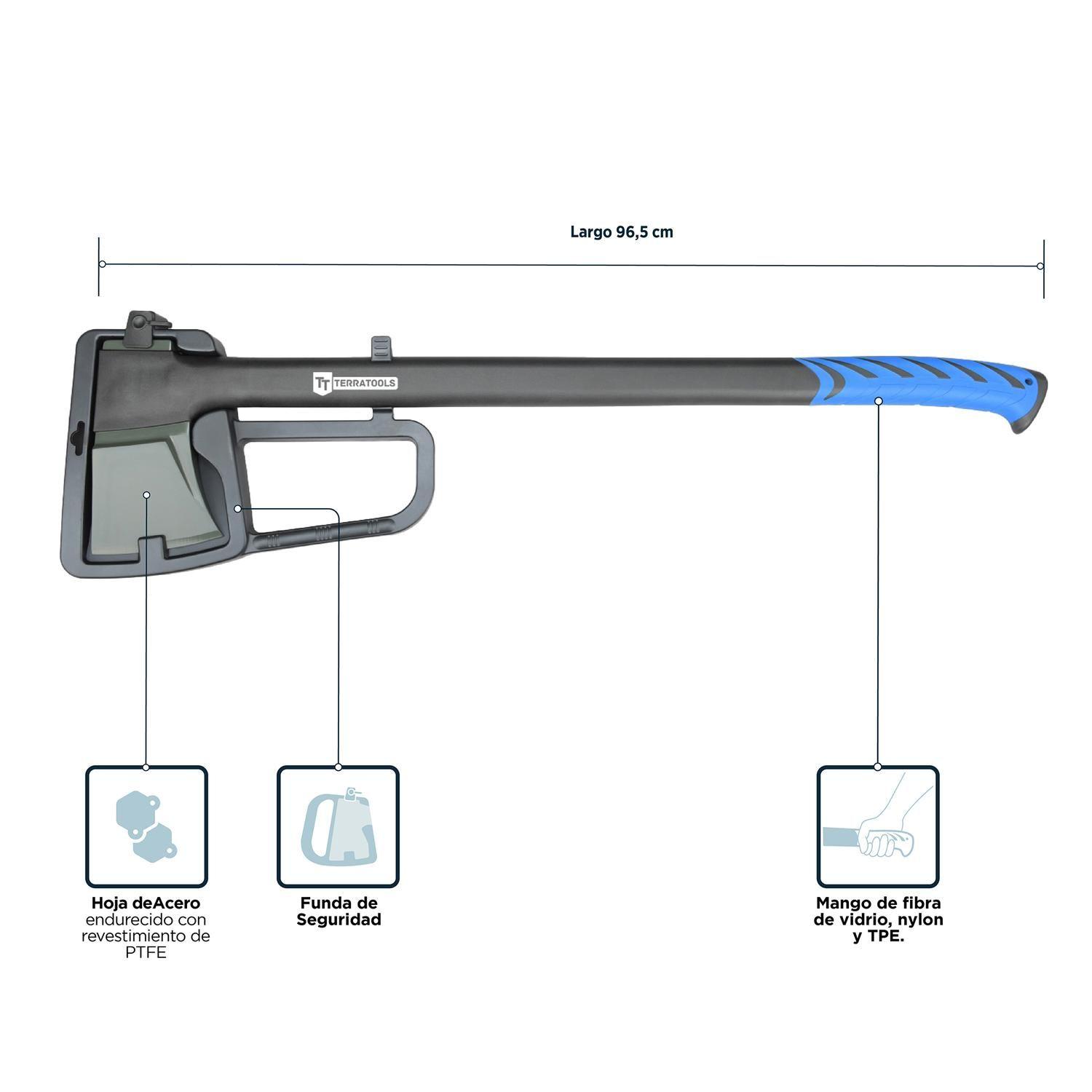 Hacha Leñera TerraTools 97cm antideslizante con hoja resistente-2