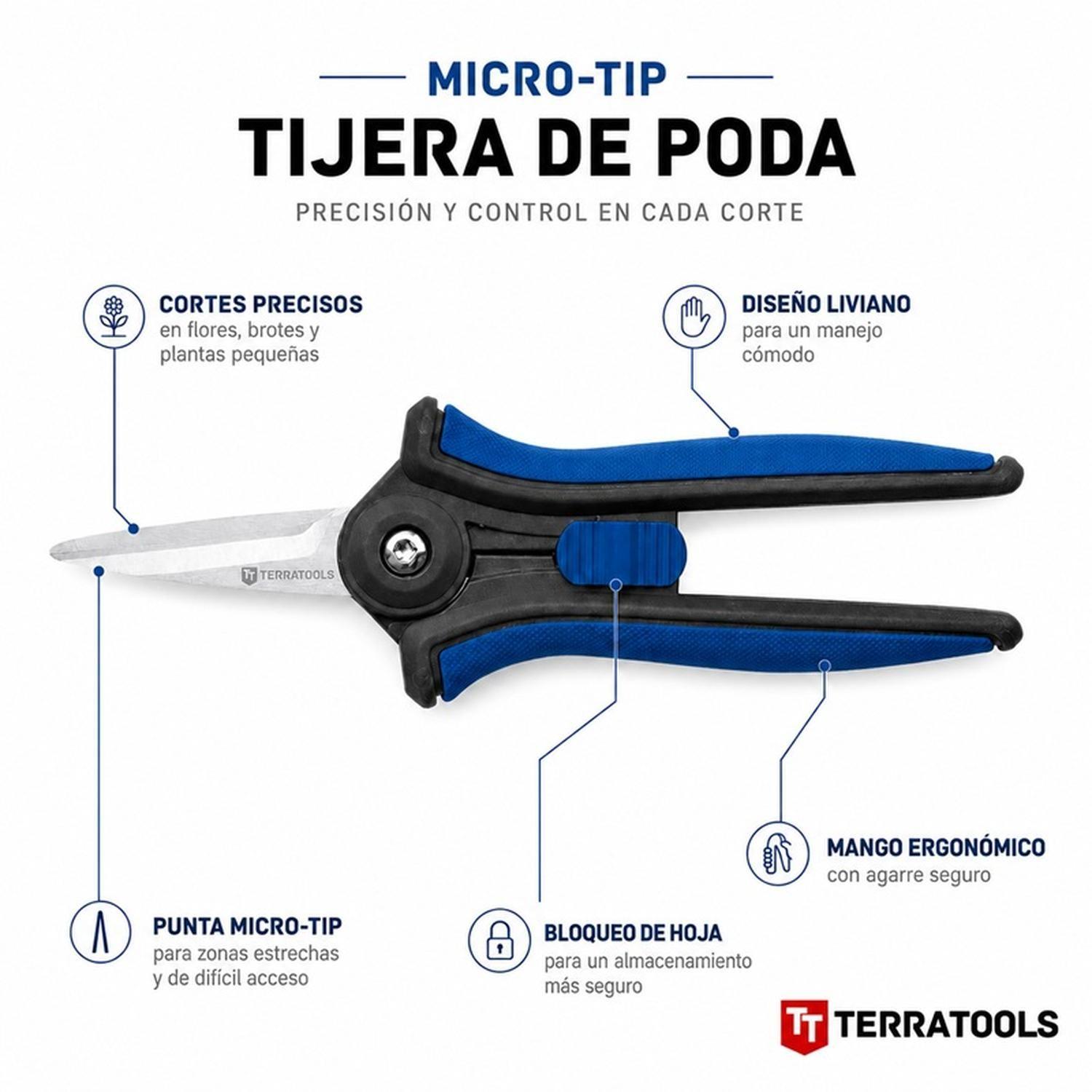 Tijera de Poda Floral Micro-Tip TerraTools Acero Inoxidable-2