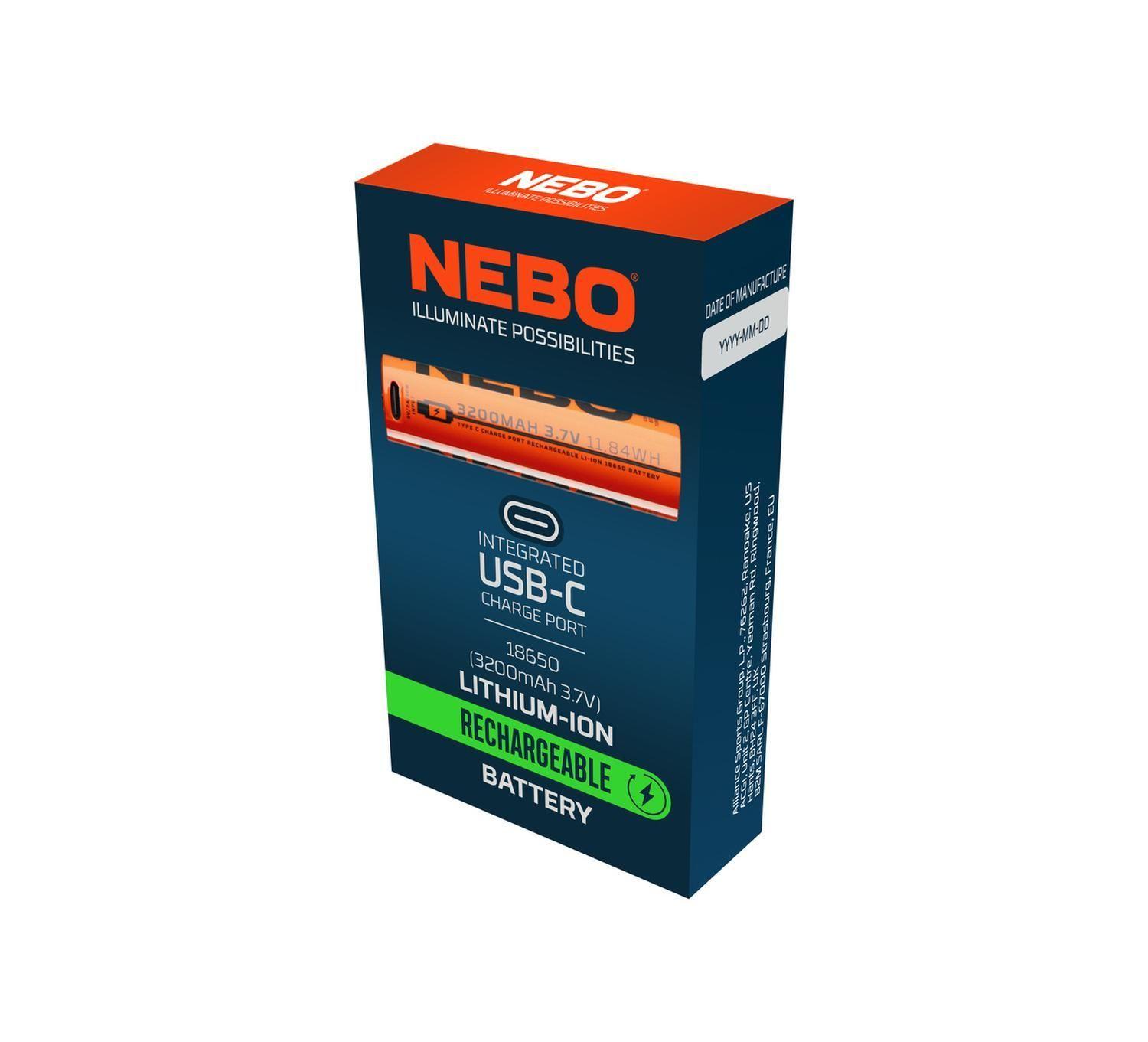 Batería Recargable 18650 NEBO 3200 mAh Puerto USB-C-2