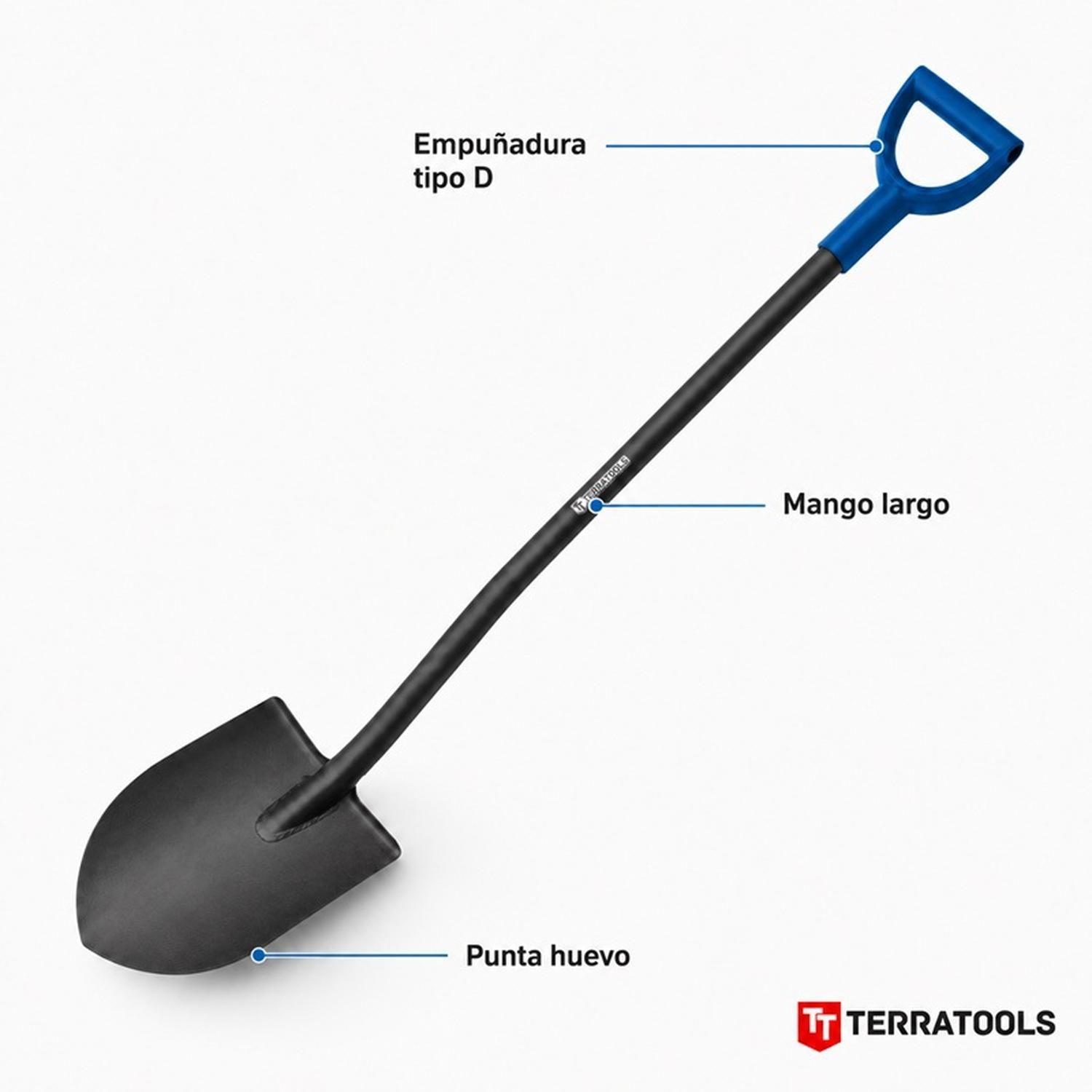Pala Punta De Huevo TerraTools Acero Carbono Mango tipo D-2