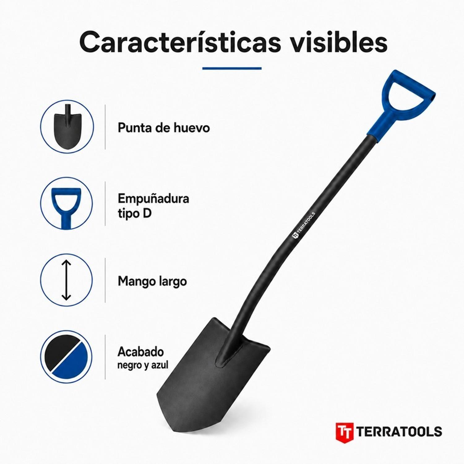 Pala Punta De Huevo TerraTools Acero Carbono Mango tipo D-5
