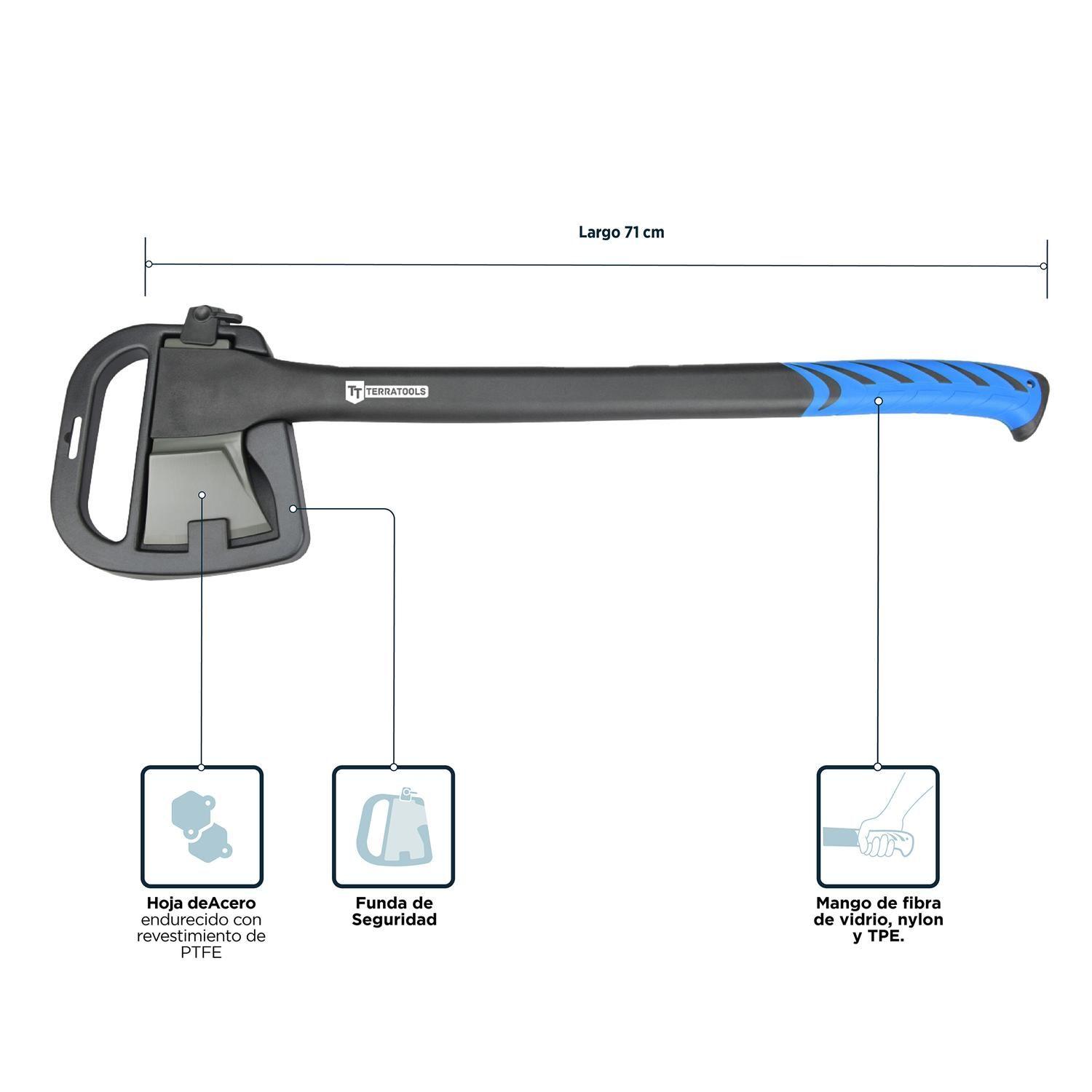 Hacha Leñera TerraTools 71cm antideslizante con hoja resistente-2