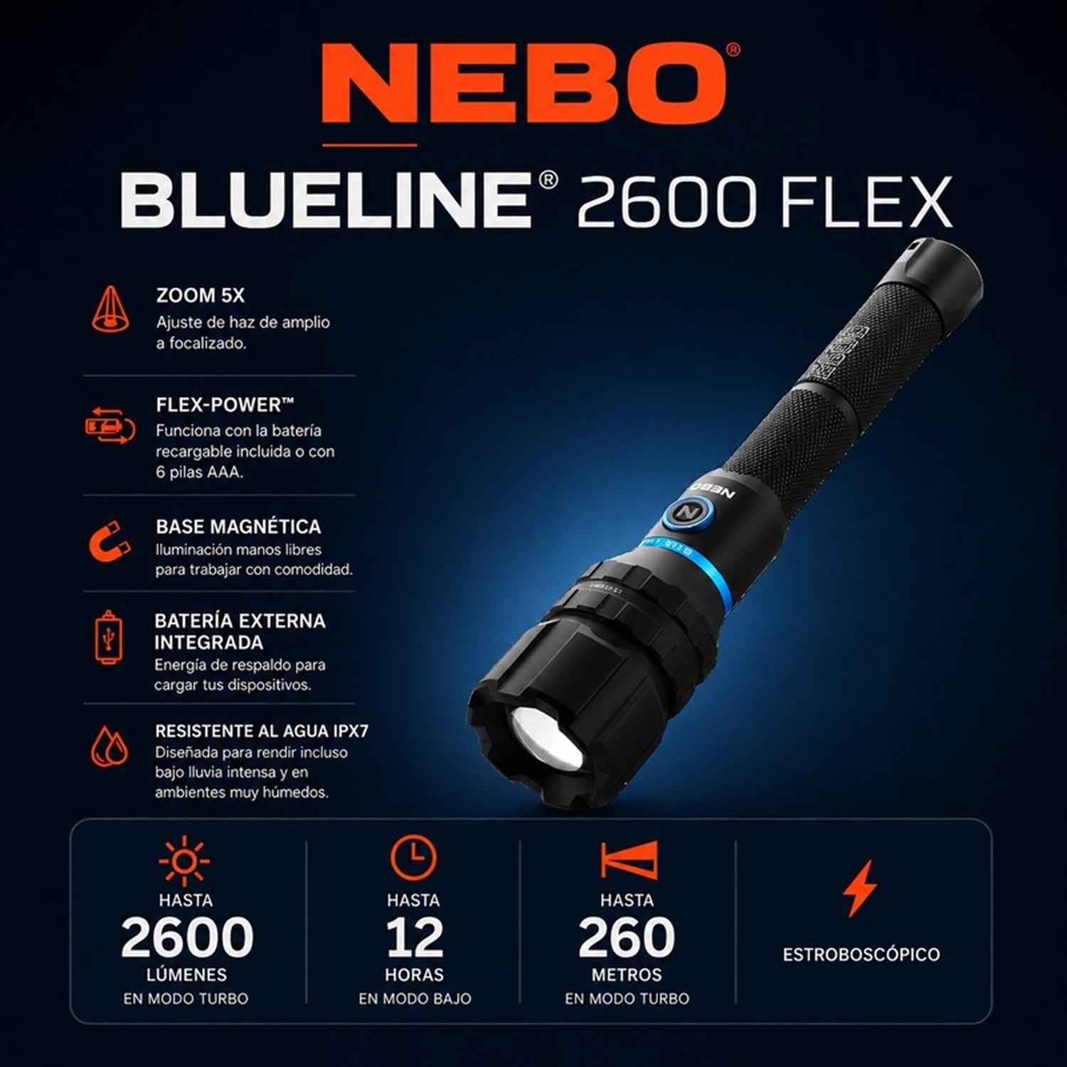 Linterna Recargable NEBO BLUELINE 2600 Lúmenes + Power Bank-2