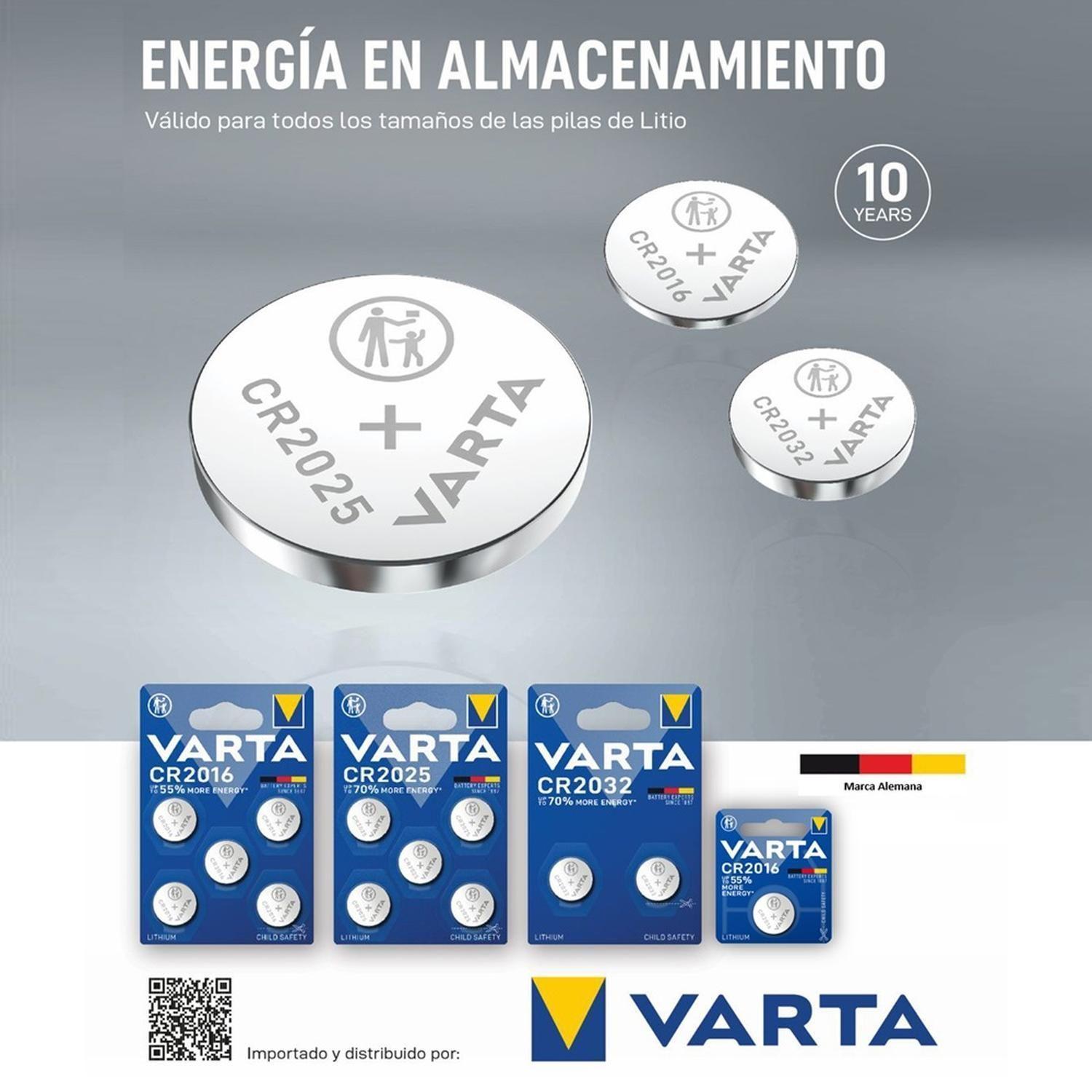 Pila CR2016 Litio Botón Varta 10 unidades para reloj-2