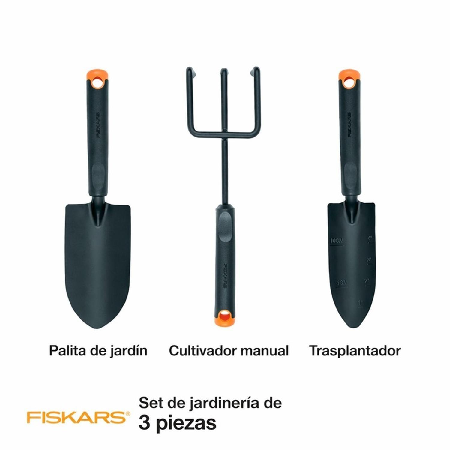 Kit Jardinería Fiskars 3 Piezas Palita Cultivador Trasplantador-2