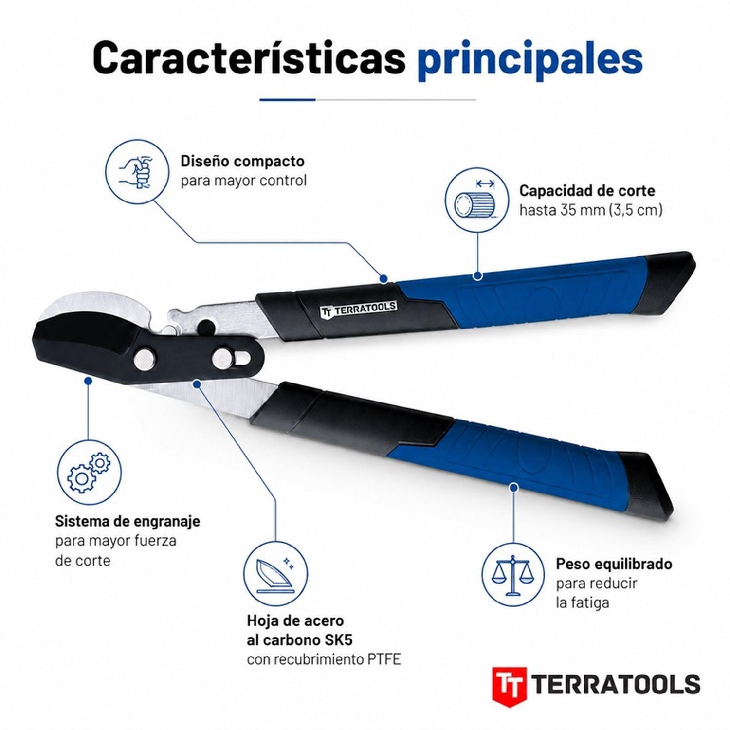 Tijerón de Podar TerraTools GEAR PRO Bypass 3,5 cm-2