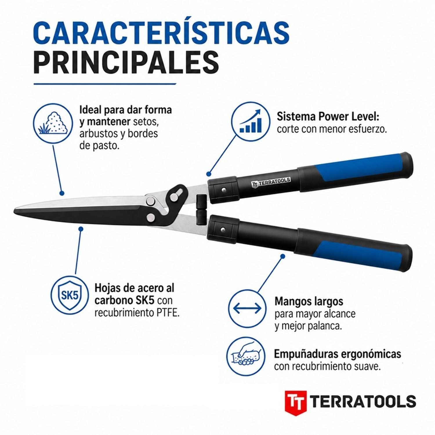 Tijera Cortasetos y Pasto TerraTools LEVEL PRO-2