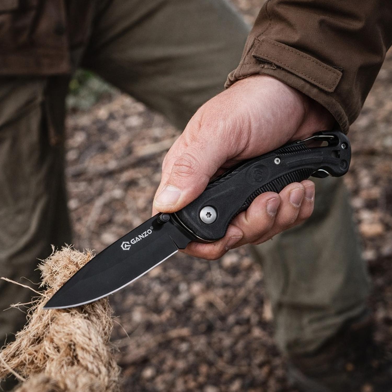 Cuchillo Plegable Táctico Ganzo G611 Con Silbato Y Mosquetón-2